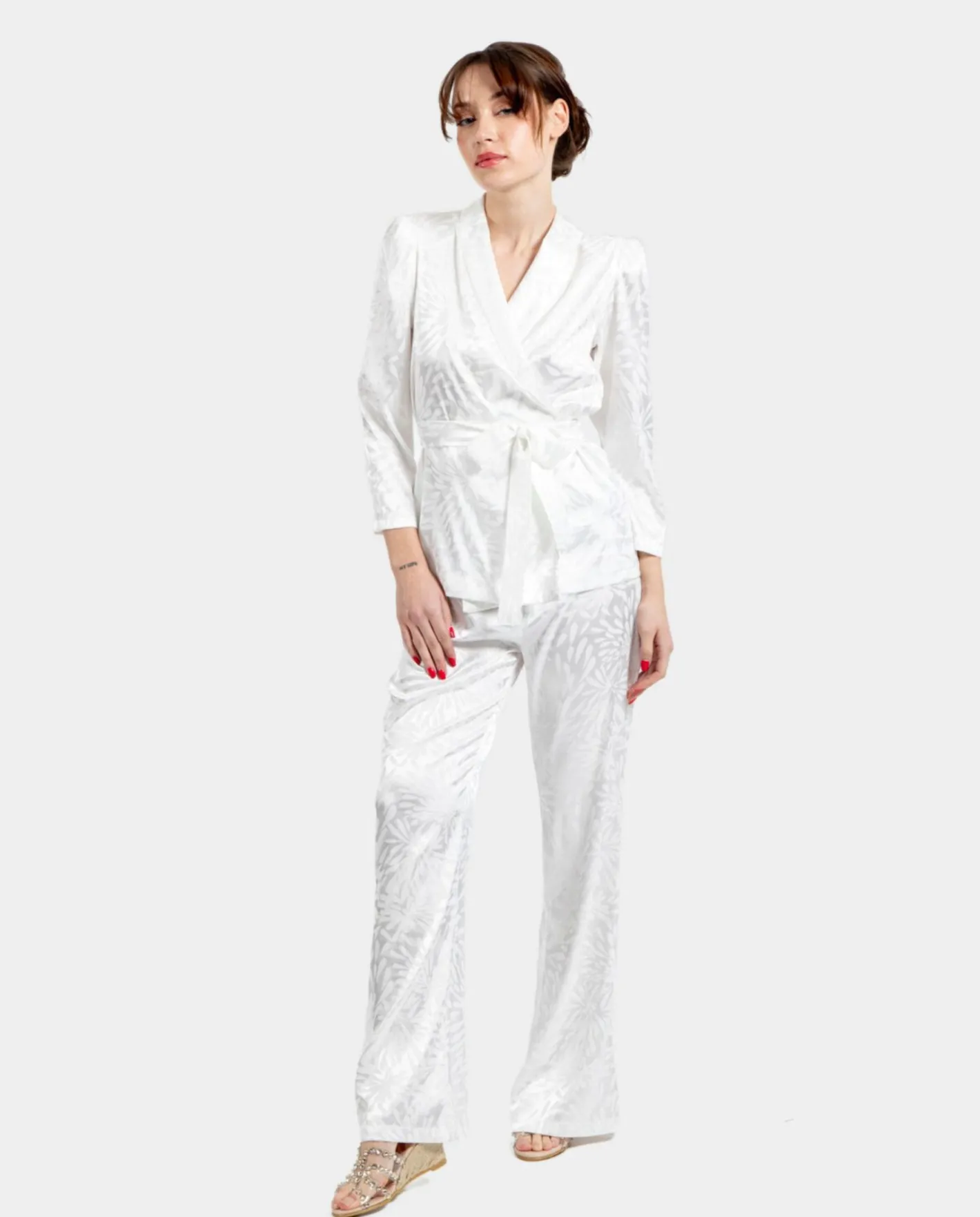 Cuplé Americana Cruzada Jacquard Blanco^Mujer Chaquetas Y Abrigos