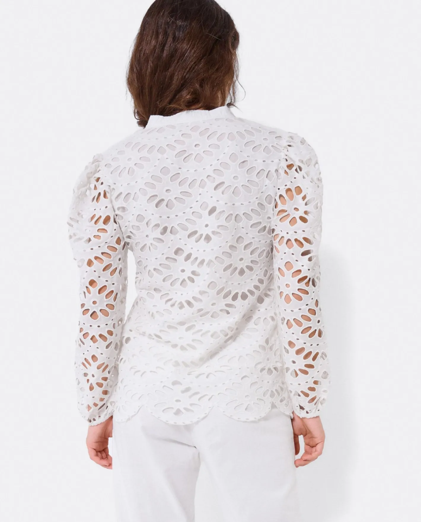 Cuplé Blusa Escote Pico Guipur Blanco^Mujer Camisas Y Tops