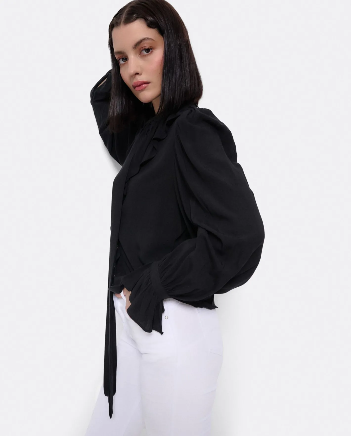 Cuplé Blusa Lazo Cuello Punto Negro^Mujer Camisas Y Tops