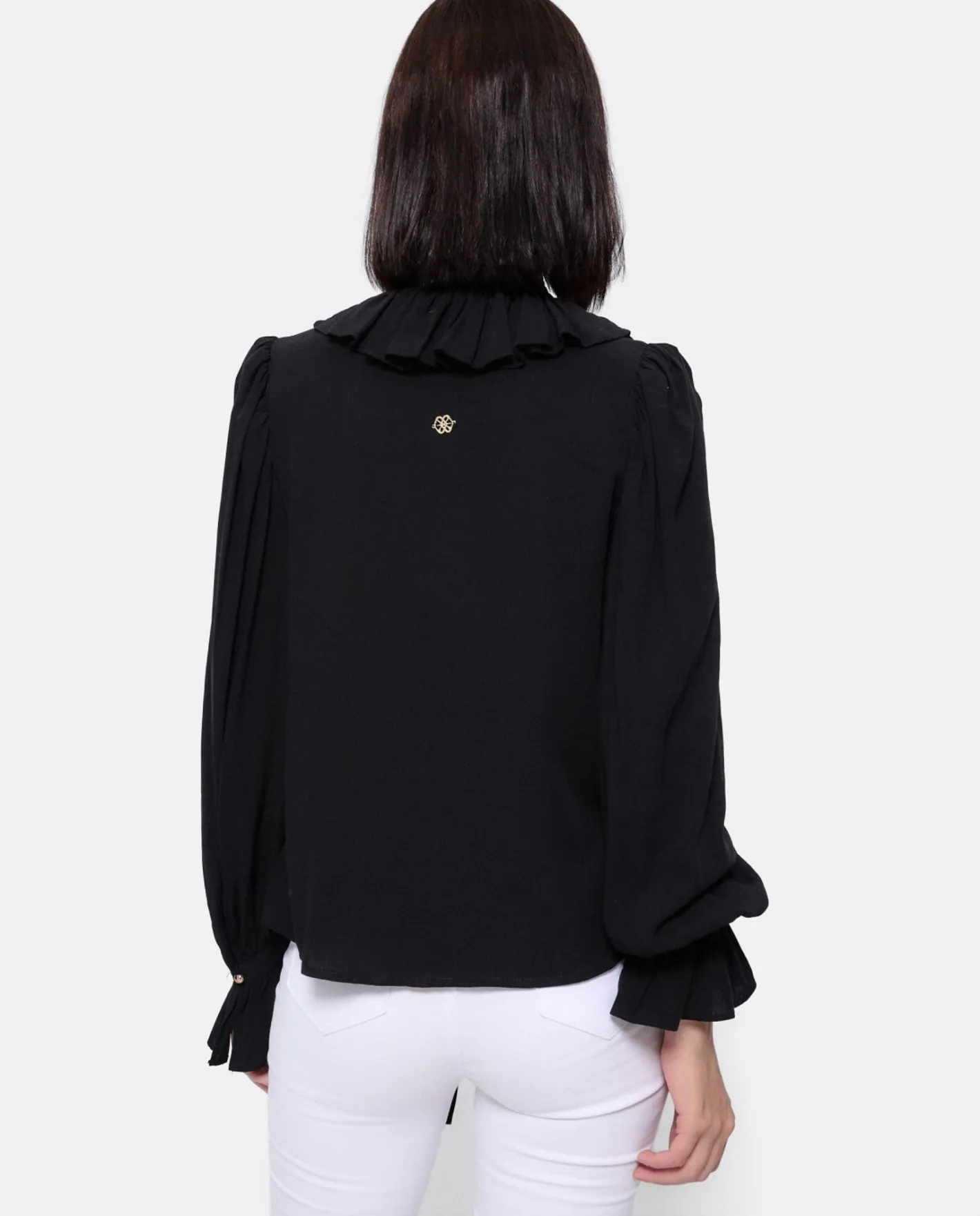 Cuplé Blusa Lazo Cuello Punto Negro^Mujer Camisas Y Tops