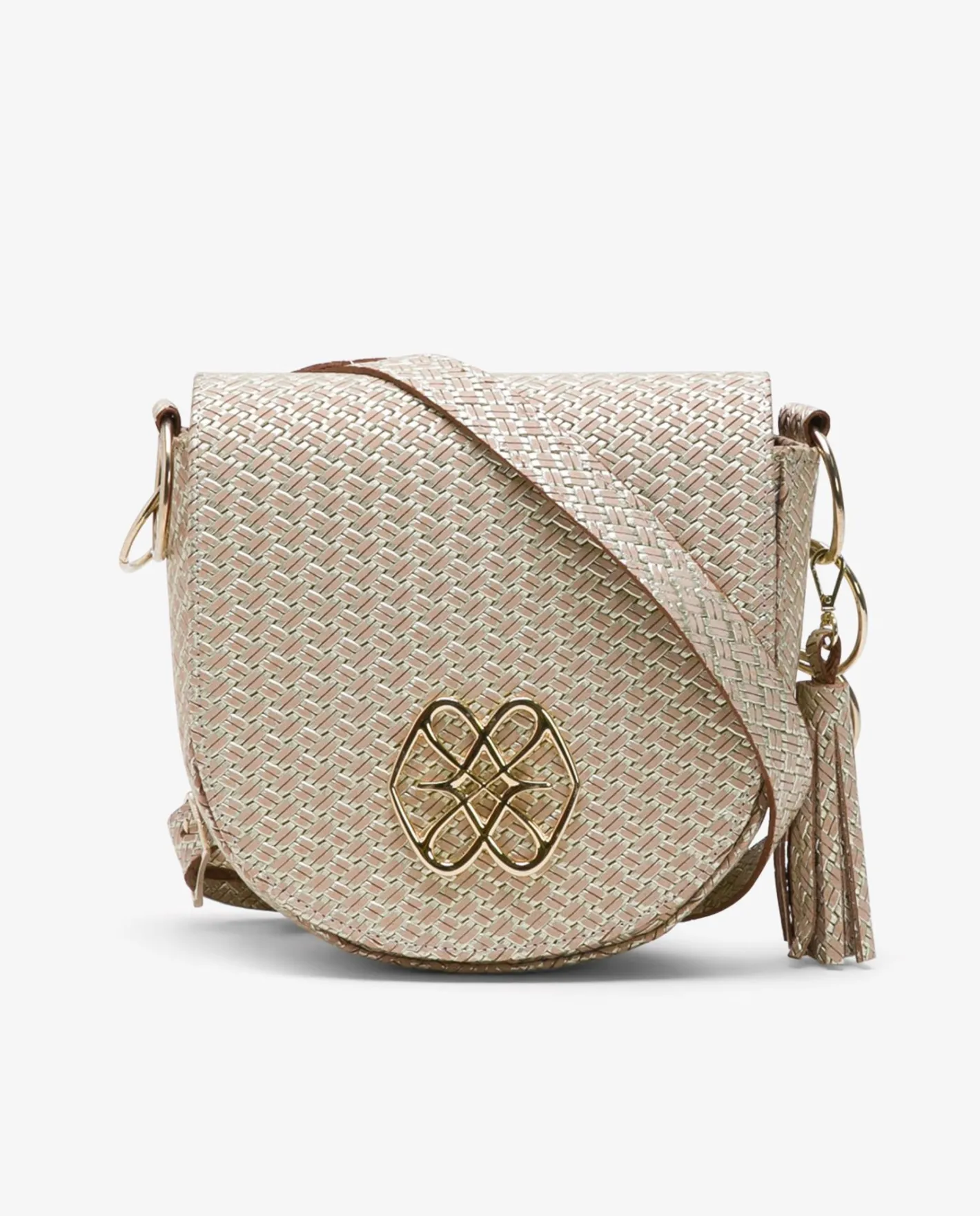 Cuplé Bolso Bandolera Borlas Piel Trenzada Oro^Mujer Bandoleras
