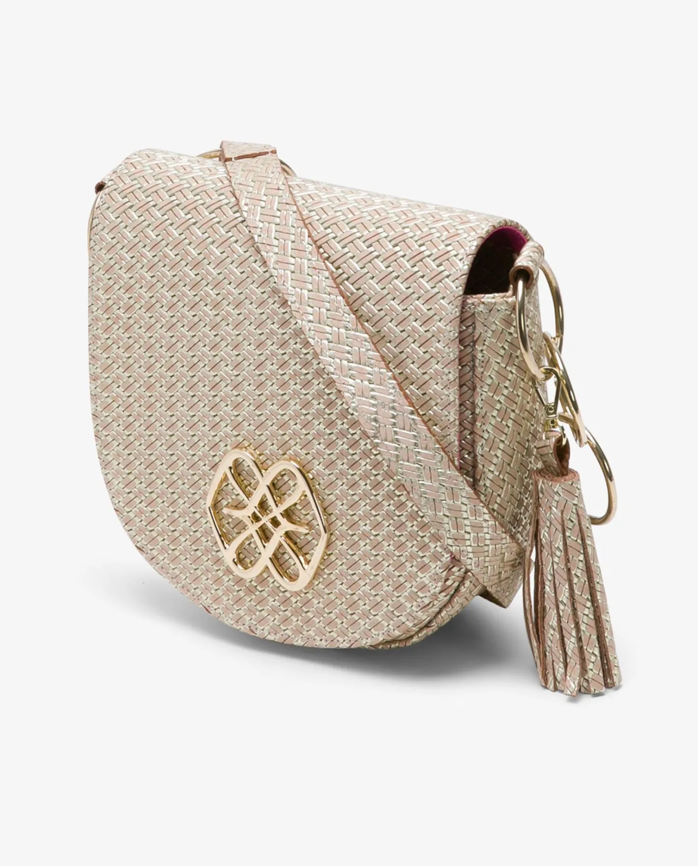 Cuplé Bolso Bandolera Borlas Piel Trenzada Oro^Mujer Bandoleras