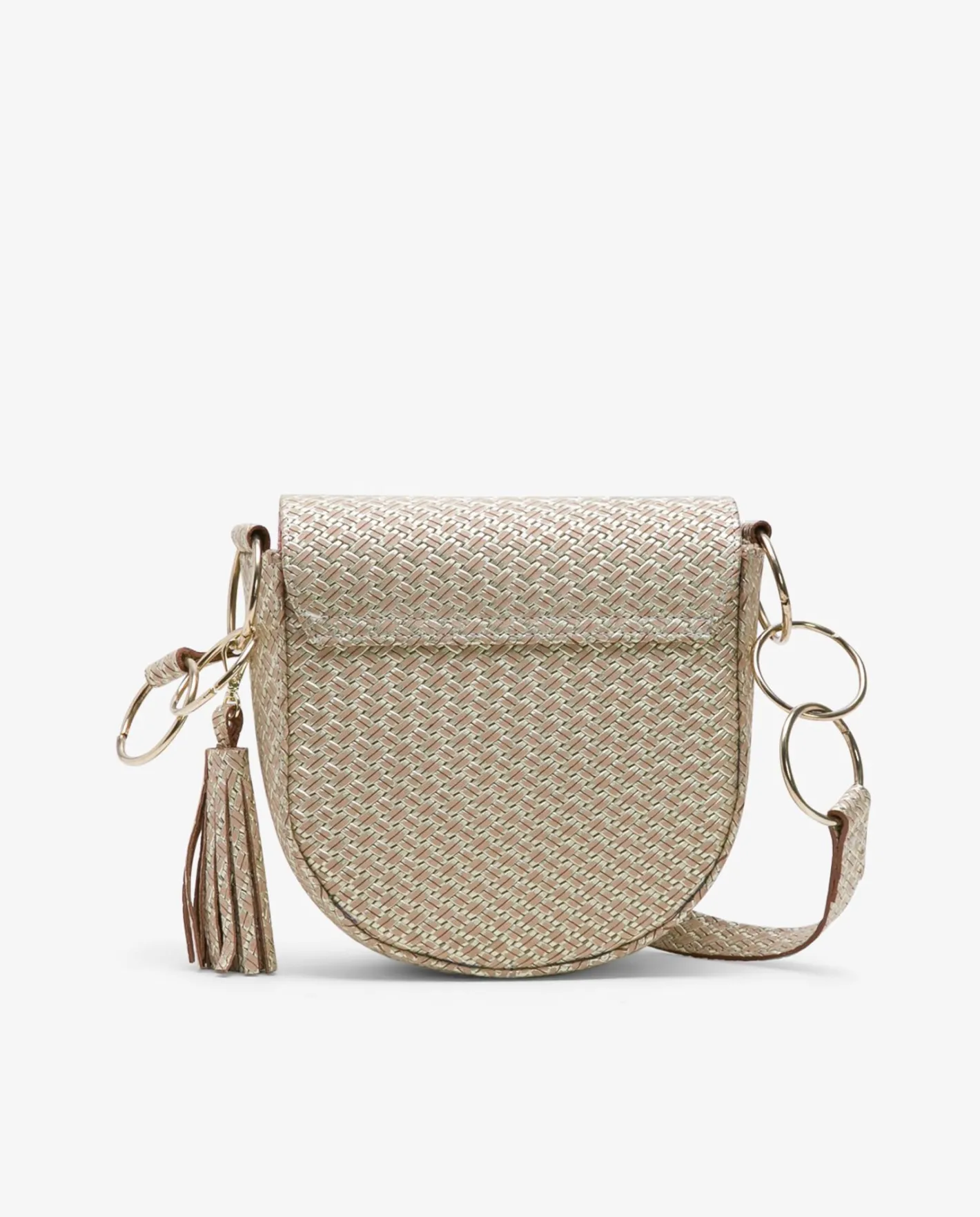 Cuplé Bolso Bandolera Borlas Piel Trenzada Oro^Mujer Bandoleras