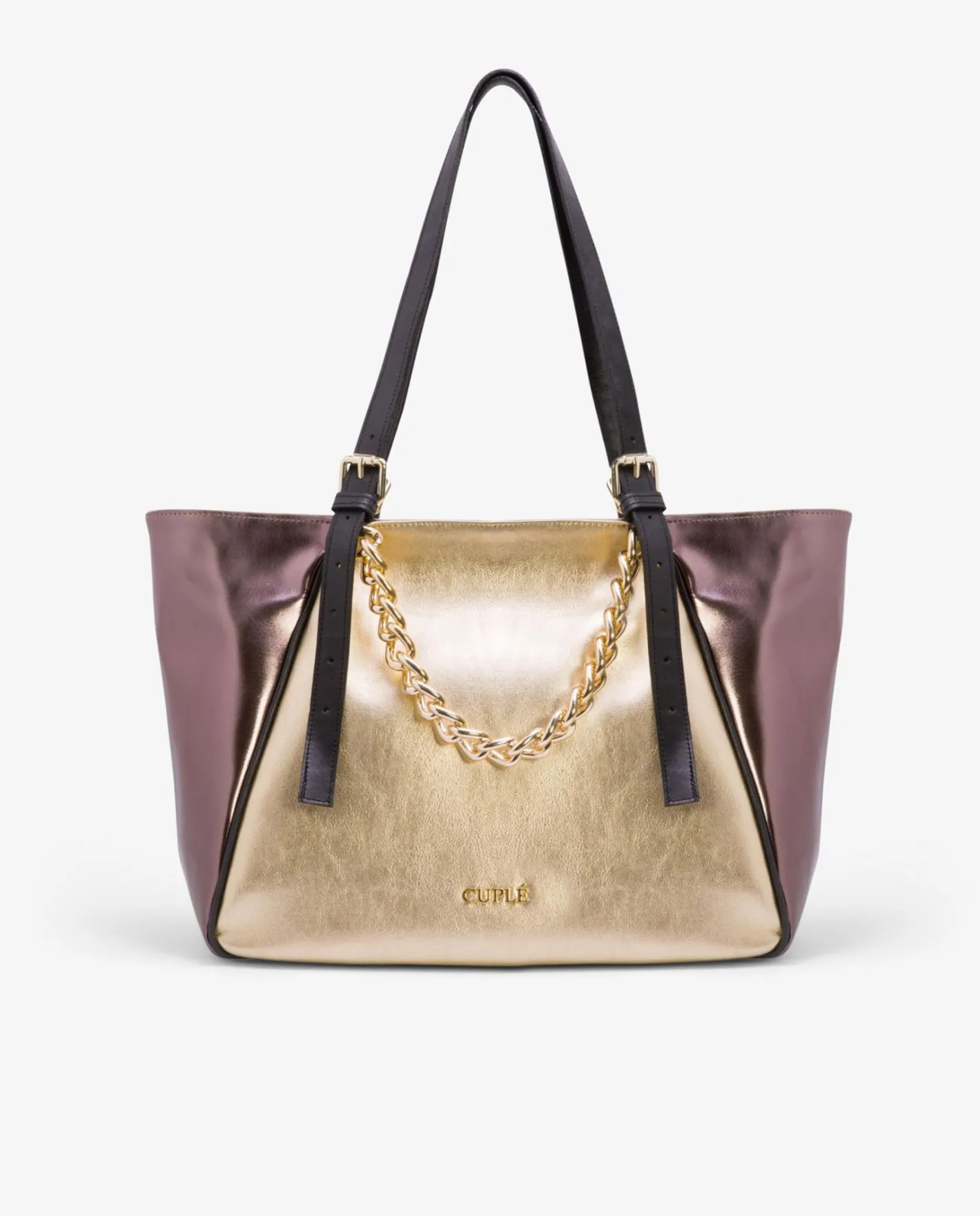 Cuplé Bolso Grande Tricolor Napa Metalizado Oro^Mujer Shoppers Y Bolsos Hombro