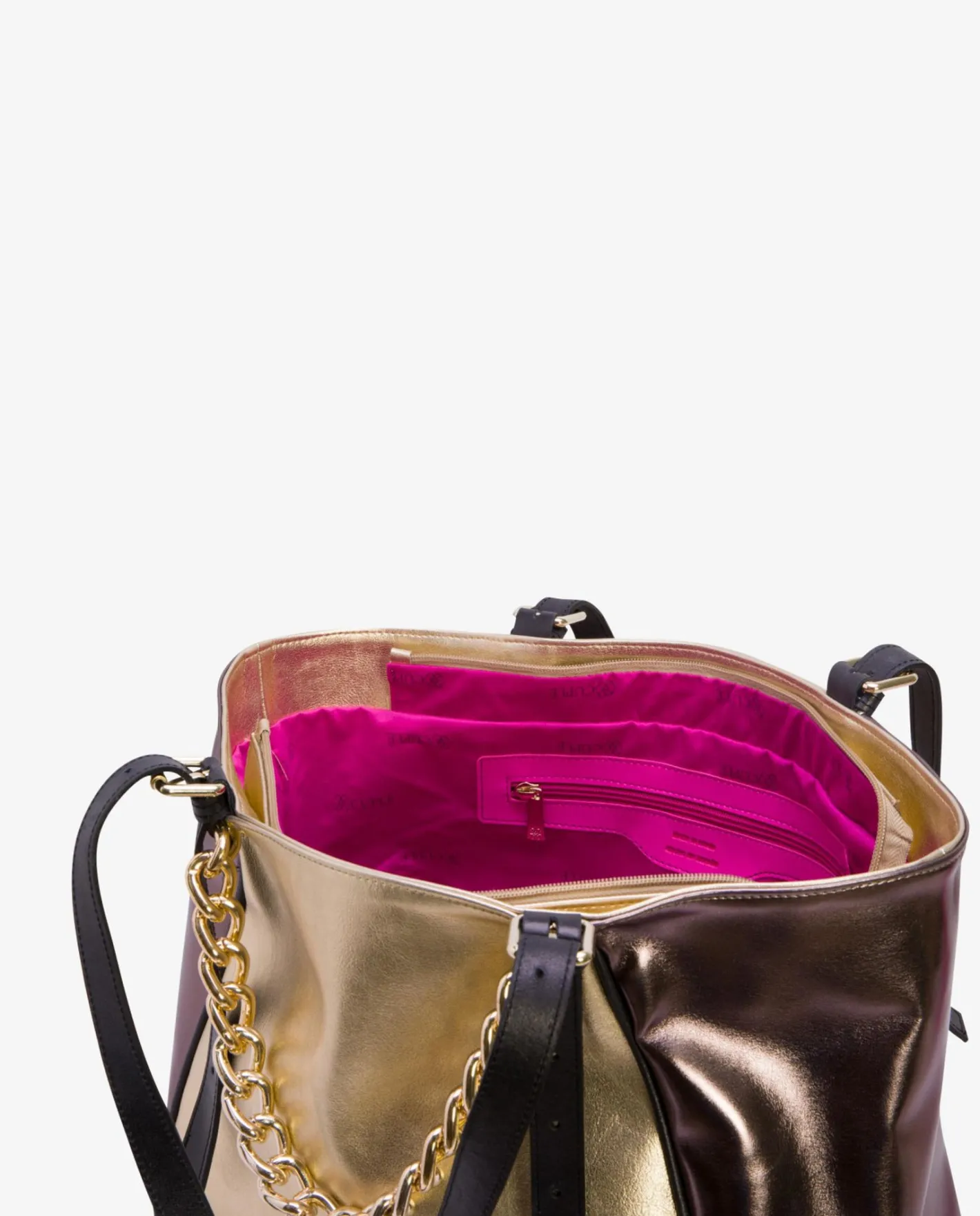 Cuplé Bolso Grande Tricolor Napa Metalizado Oro^Mujer Shoppers Y Bolsos Hombro