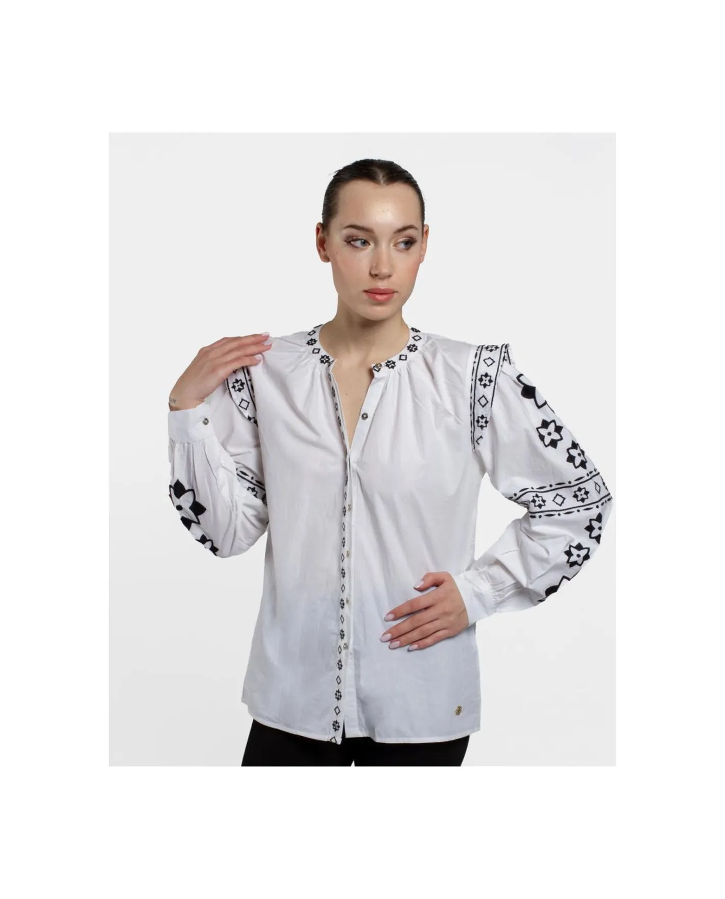 Cuplé Camisa Mangas Bordadas Algodon Blanco^Mujer Camisas Y Tops