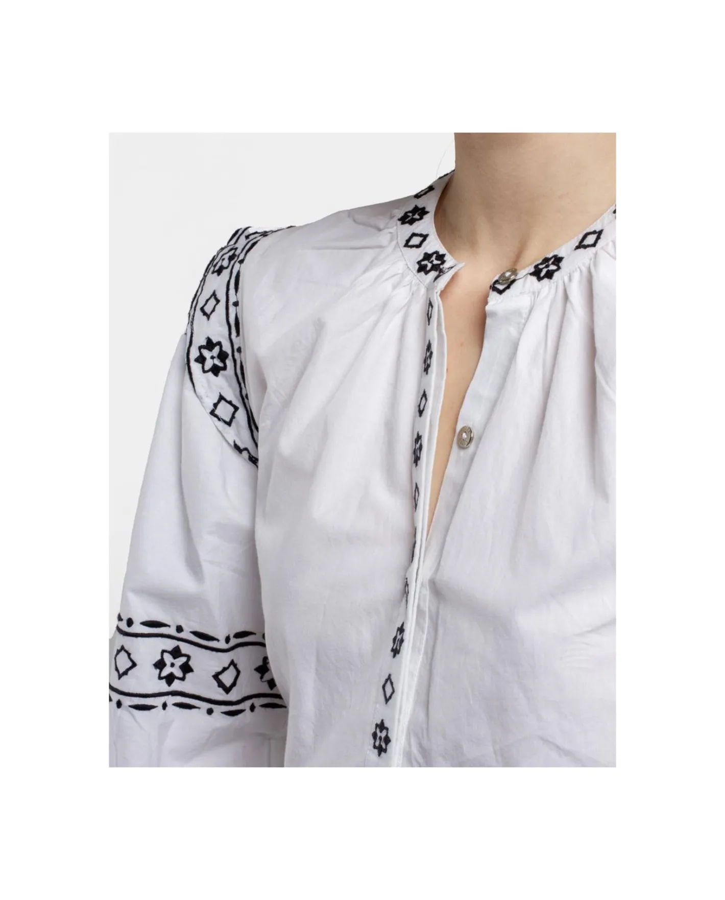 Cuplé Camisa Mangas Bordadas Algodon Blanco^Mujer Camisas Y Tops