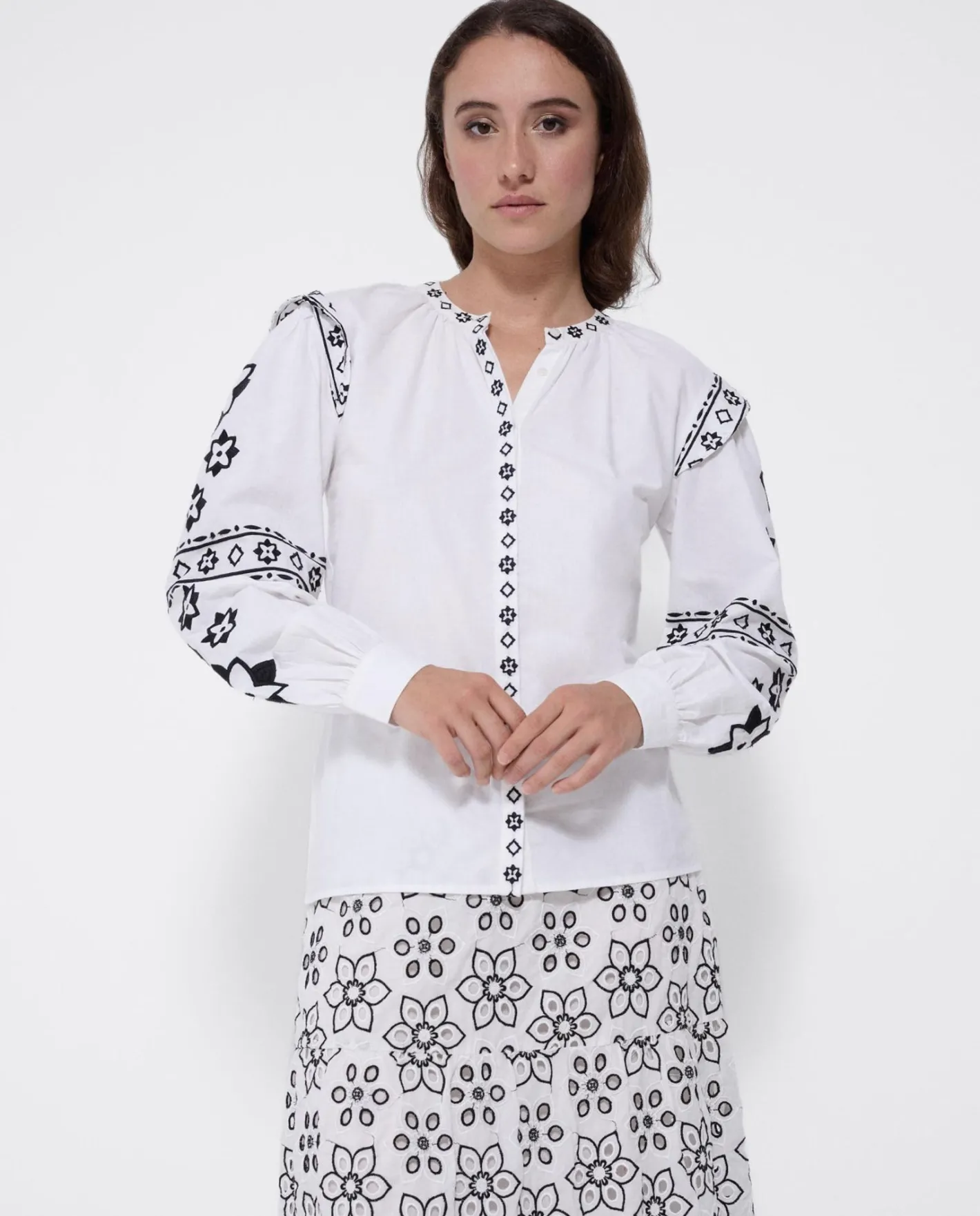 Cuplé Camisa Mangas Bordadas Algodon Blanco^Mujer Camisas Y Tops