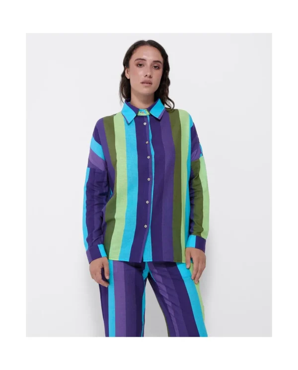 Cuplé Camisa Oversize Algodon Rayas Azul^Mujer Camisas Y Tops