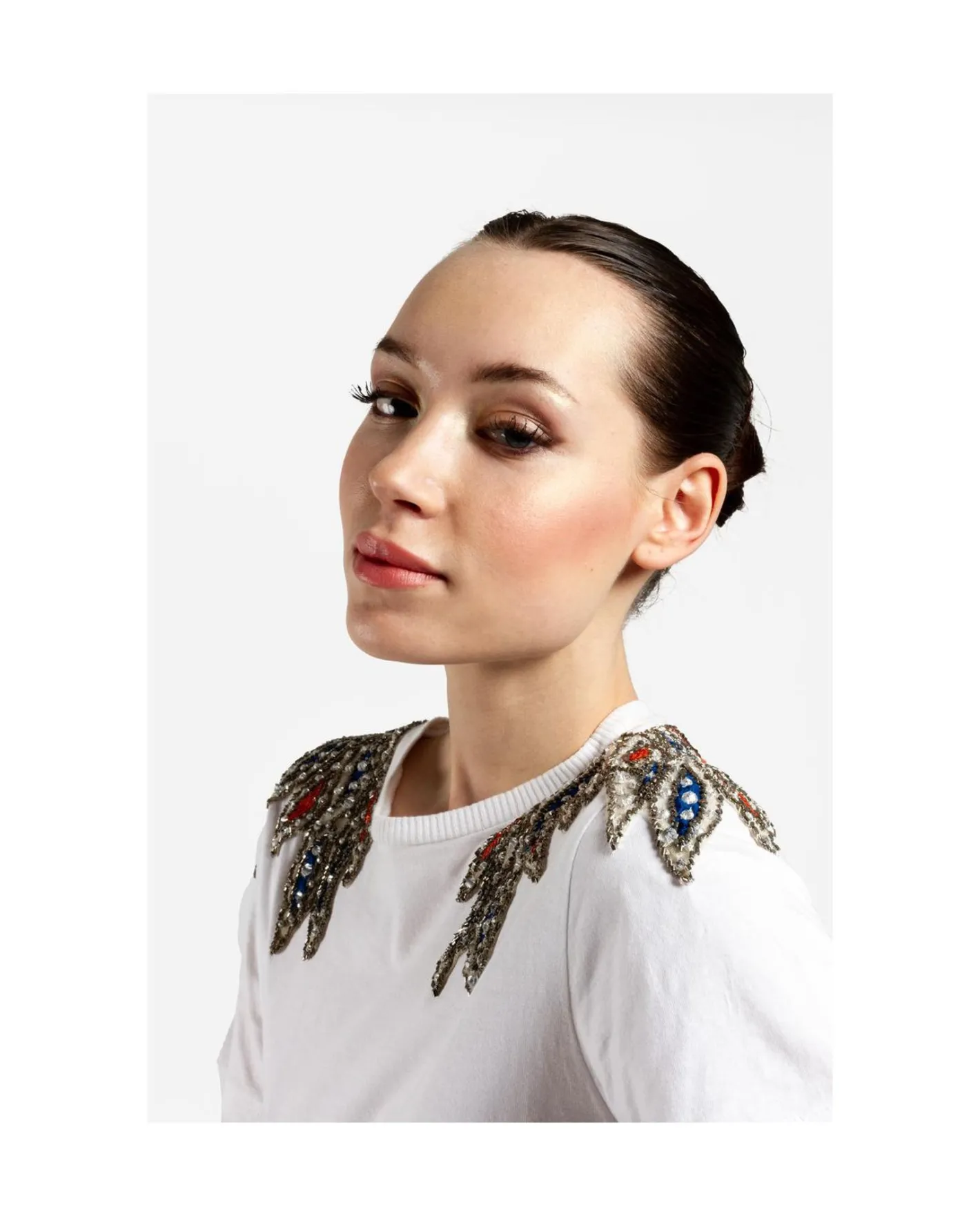Cuplé Camiseta Hombros Bordados Punto Blanco^Mujer Camisas Y Tops