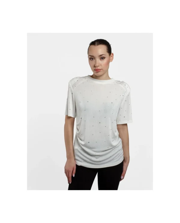 Cuplé Camiseta Strass Punto Blanco^Mujer Camisas Y Tops