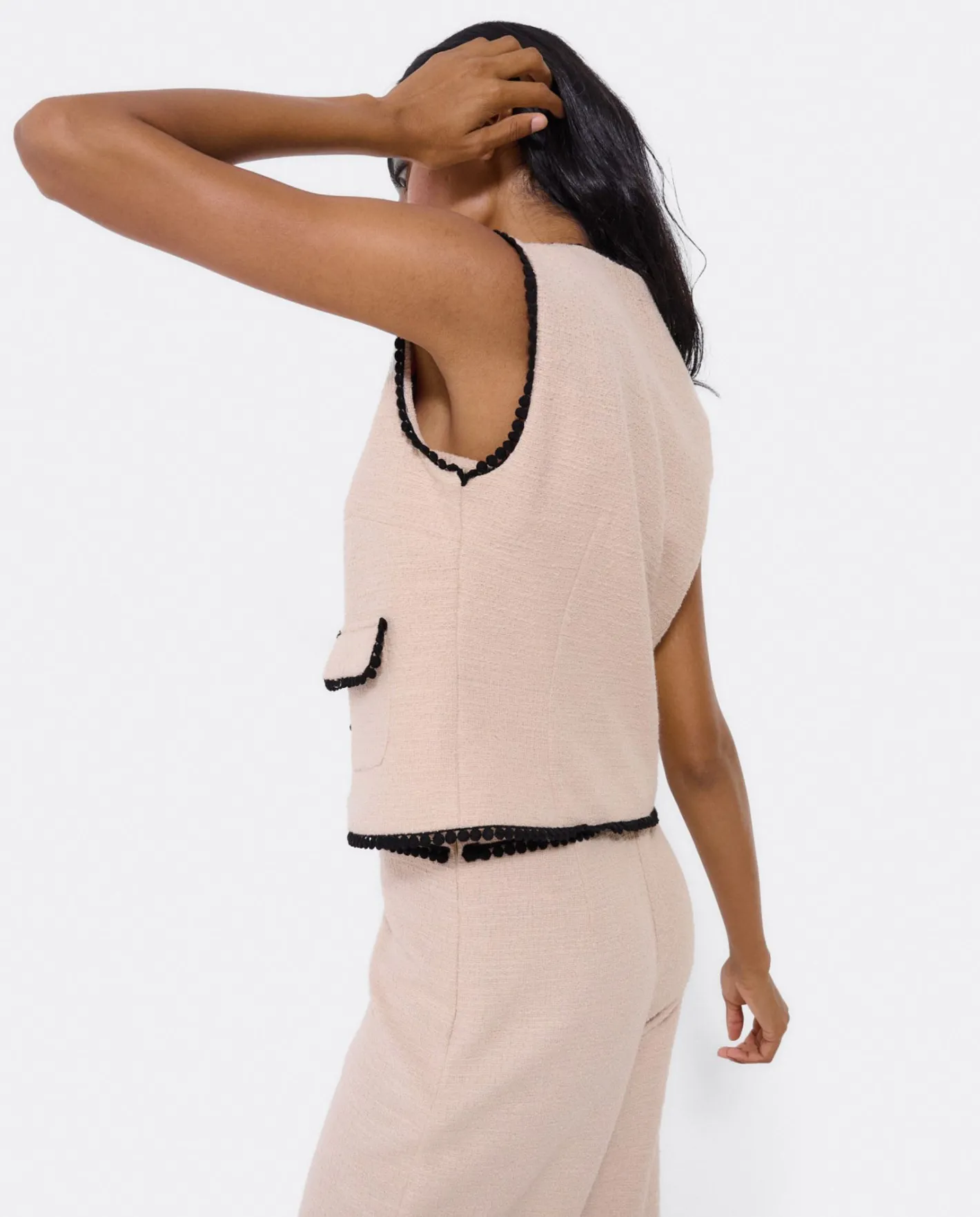 Cuplé Chaleco Puntilla Tweed Beig^Mujer Camisas Y Tops
