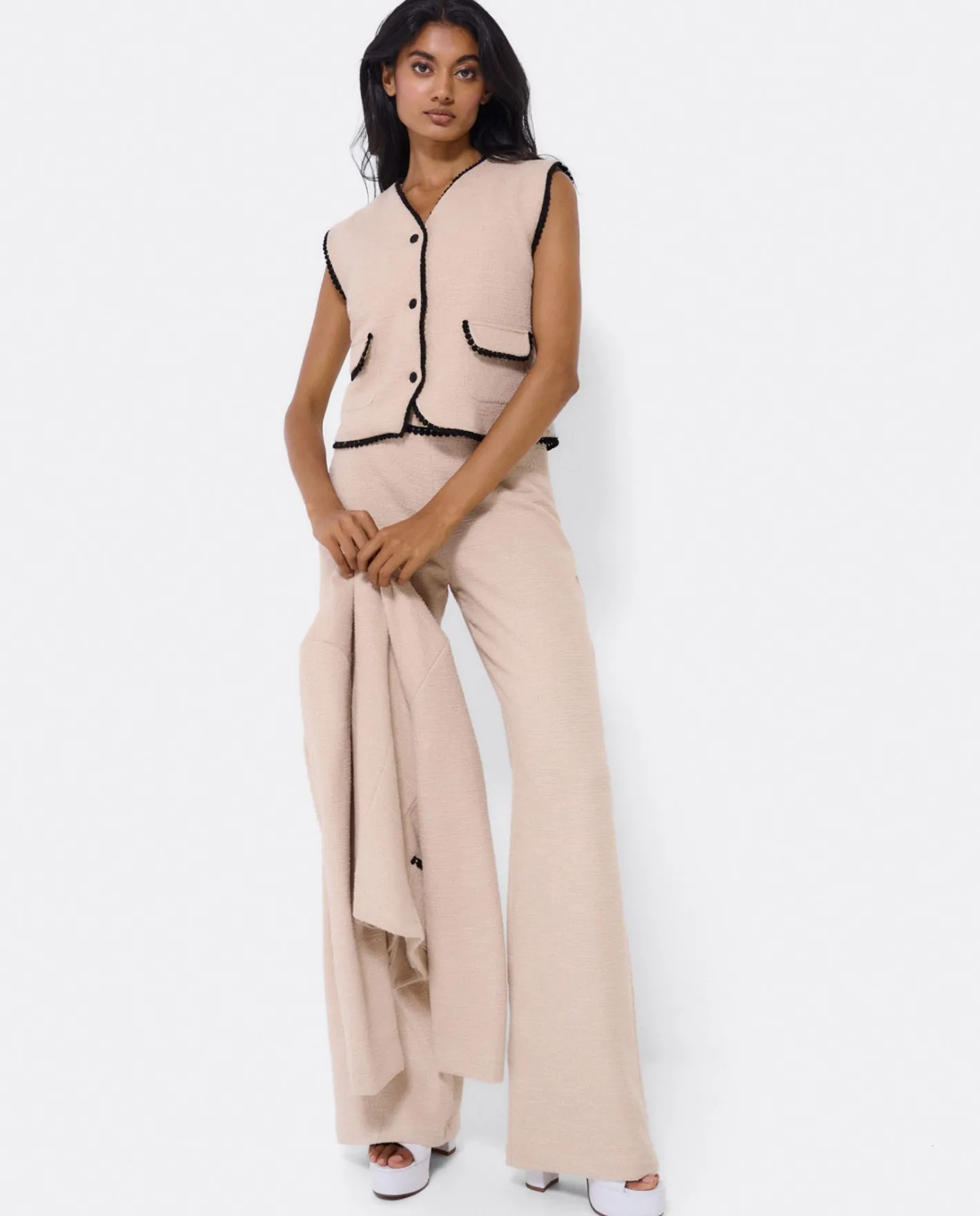 Cuplé Chaleco Puntilla Tweed Beig^Mujer Camisas Y Tops