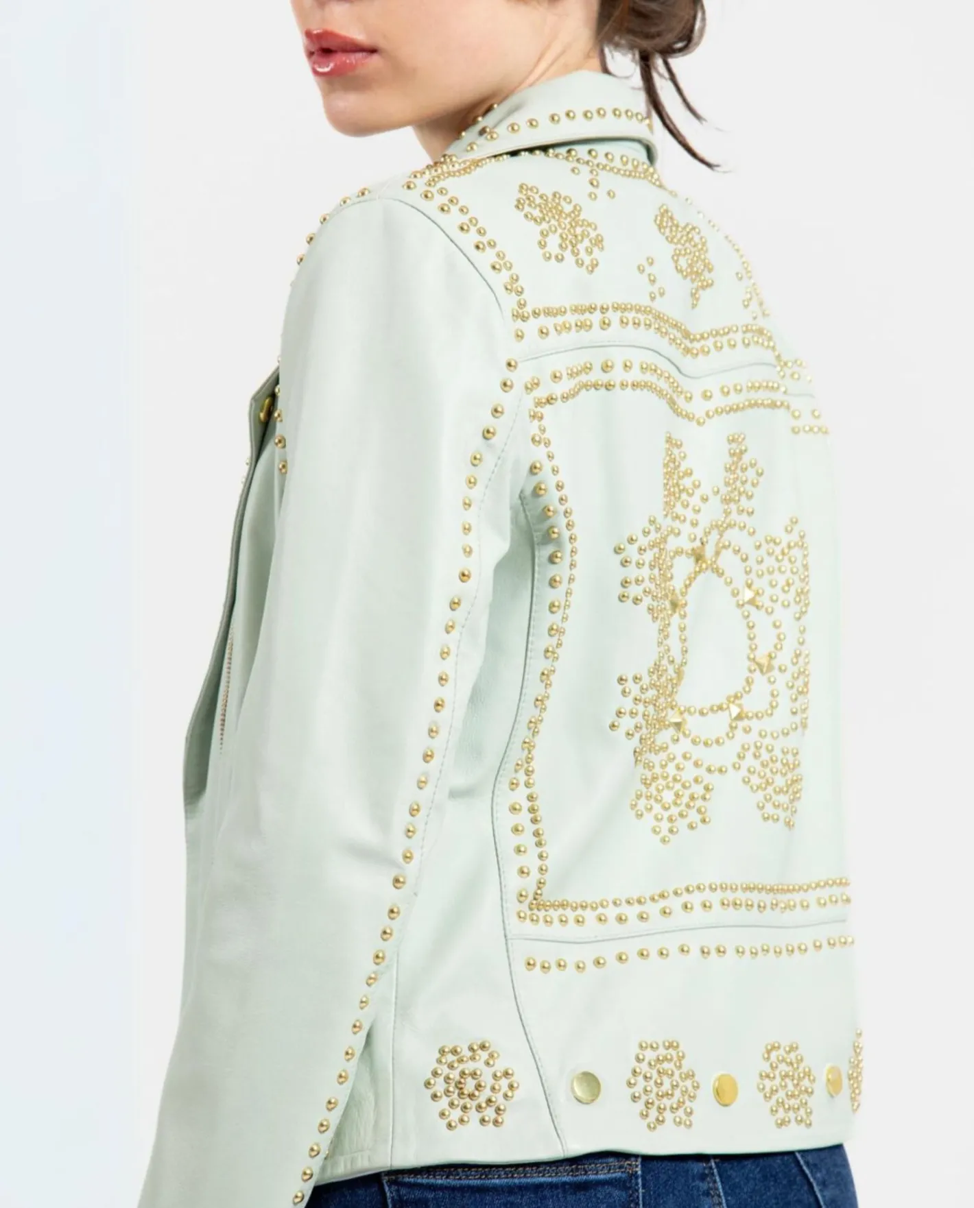 Cuplé Chaqueta Biker Tachas Piel Verde^Mujer Chaquetas Y Abrigos