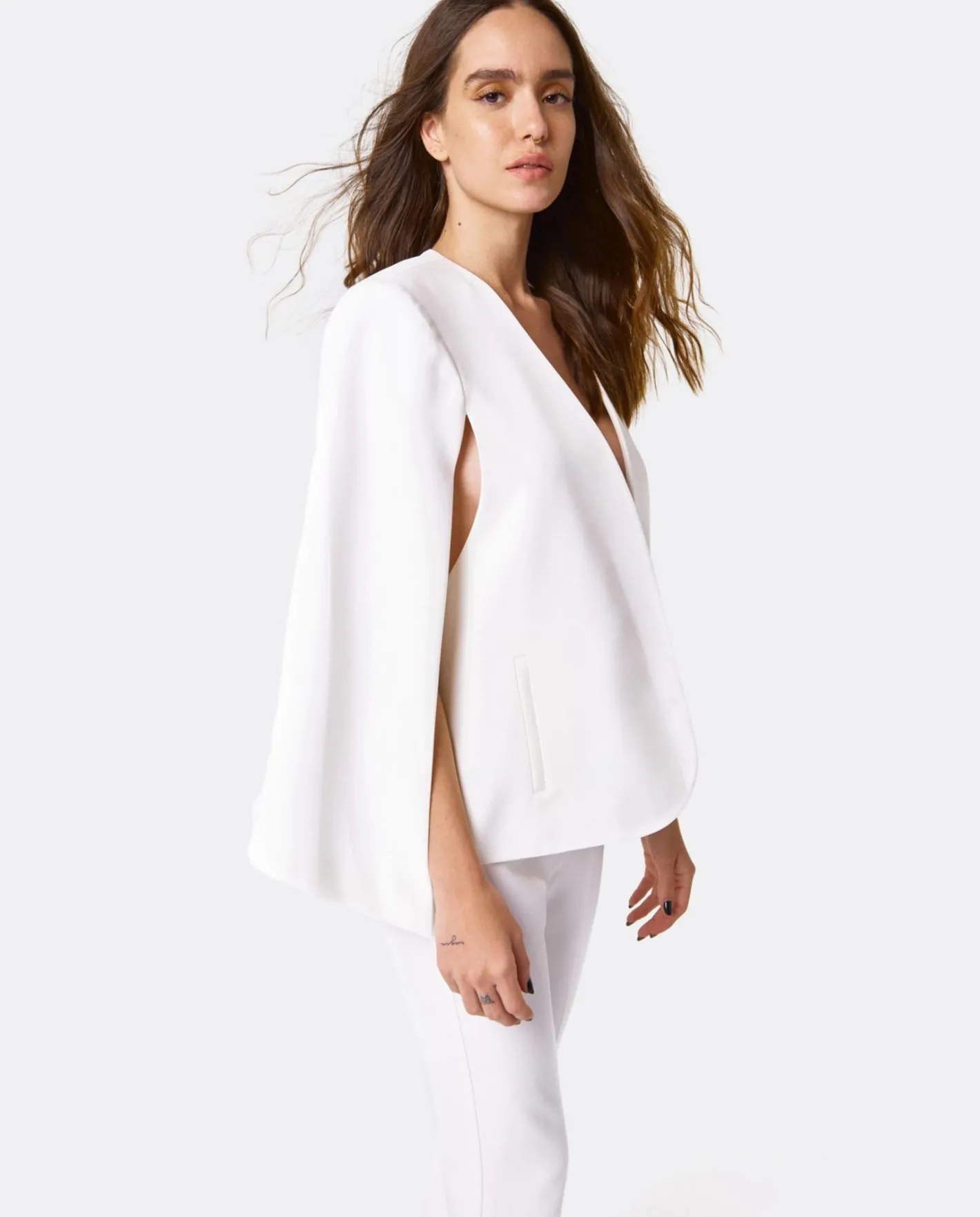 Cuplé Chaqueta Capa Crep Blanco^Mujer Chaquetas Y Abrigos