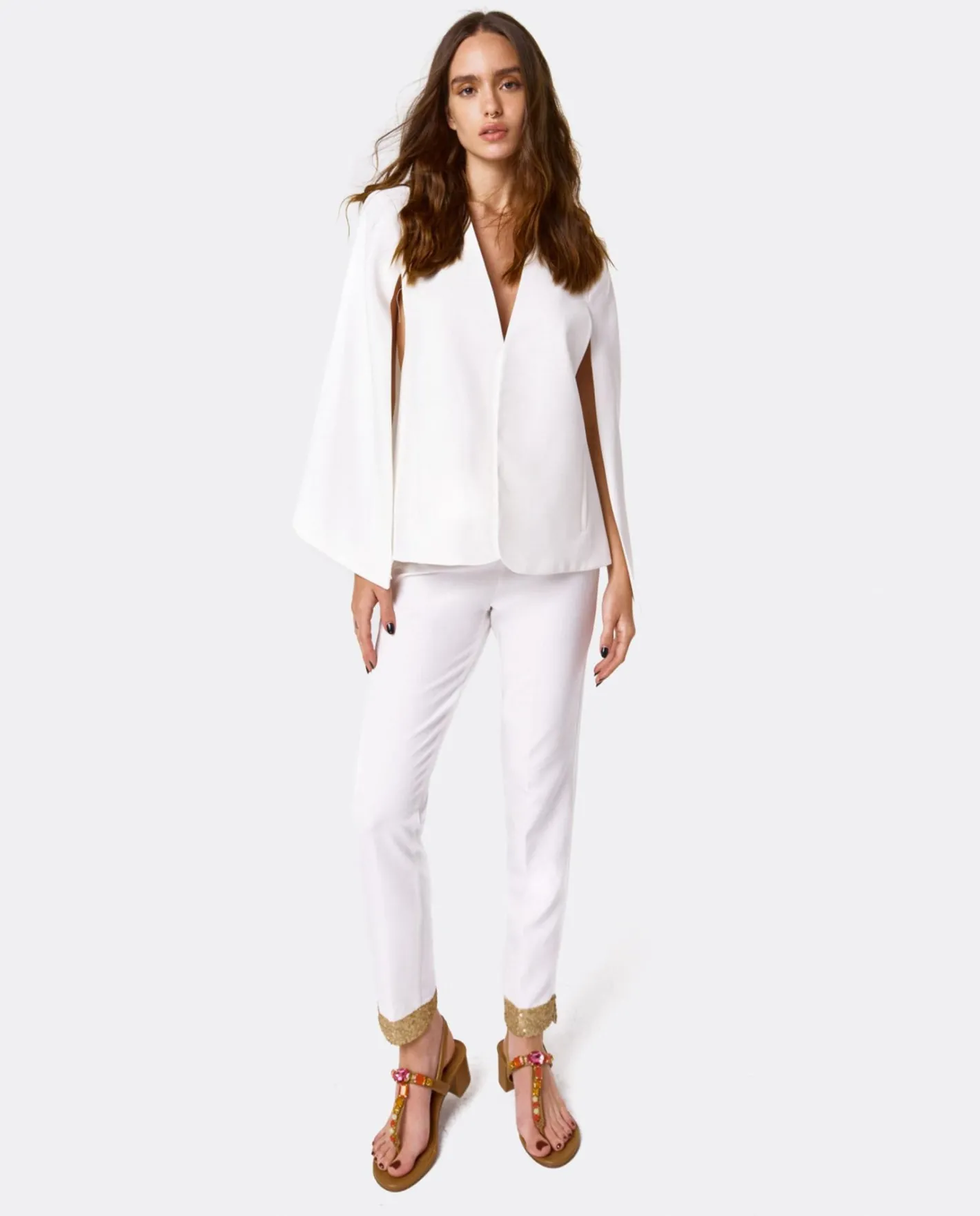 Cuplé Chaqueta Capa Crep Blanco^Mujer Chaquetas Y Abrigos