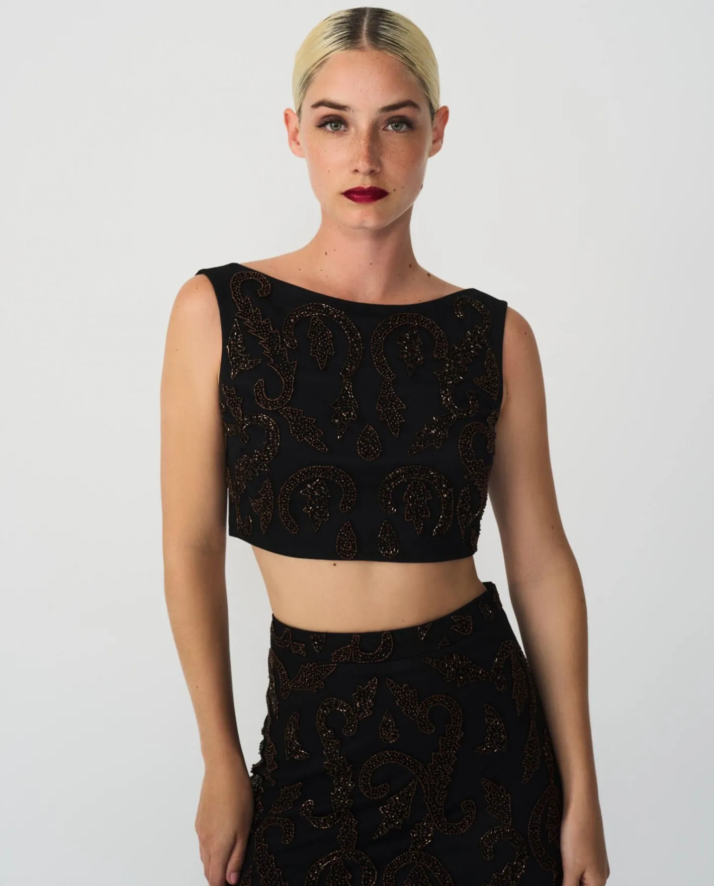 Cuplé Conjunto Top Falda Gasa Negro^Mujer Faldas