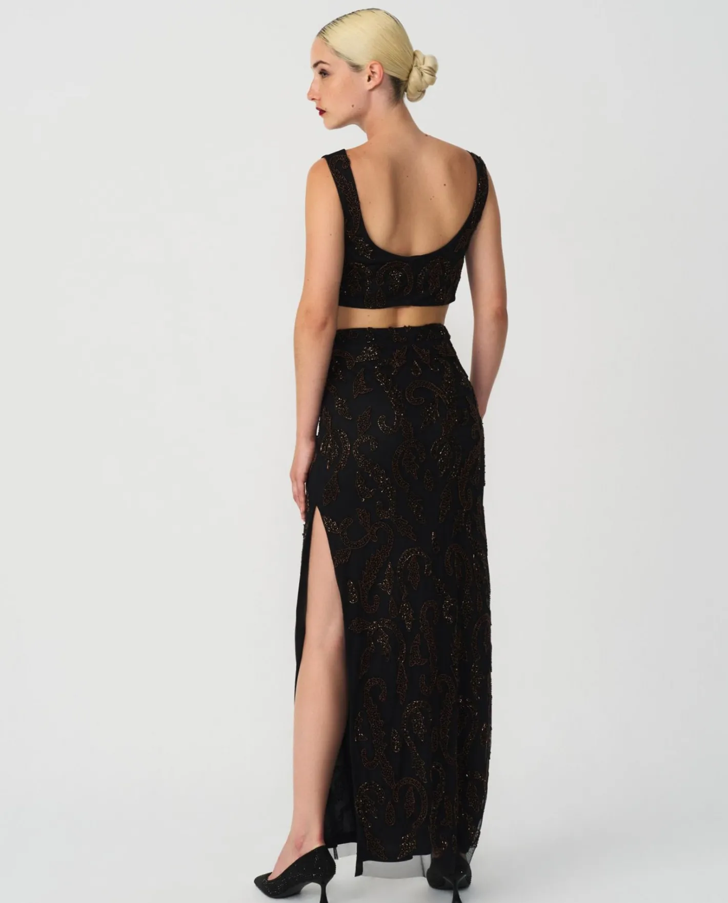 Cuplé Conjunto Top Falda Gasa Negro^Mujer Faldas