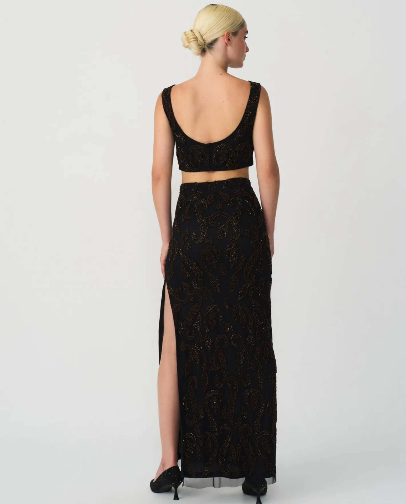 Cuplé Conjunto Top Falda Gasa Negro^Mujer Faldas