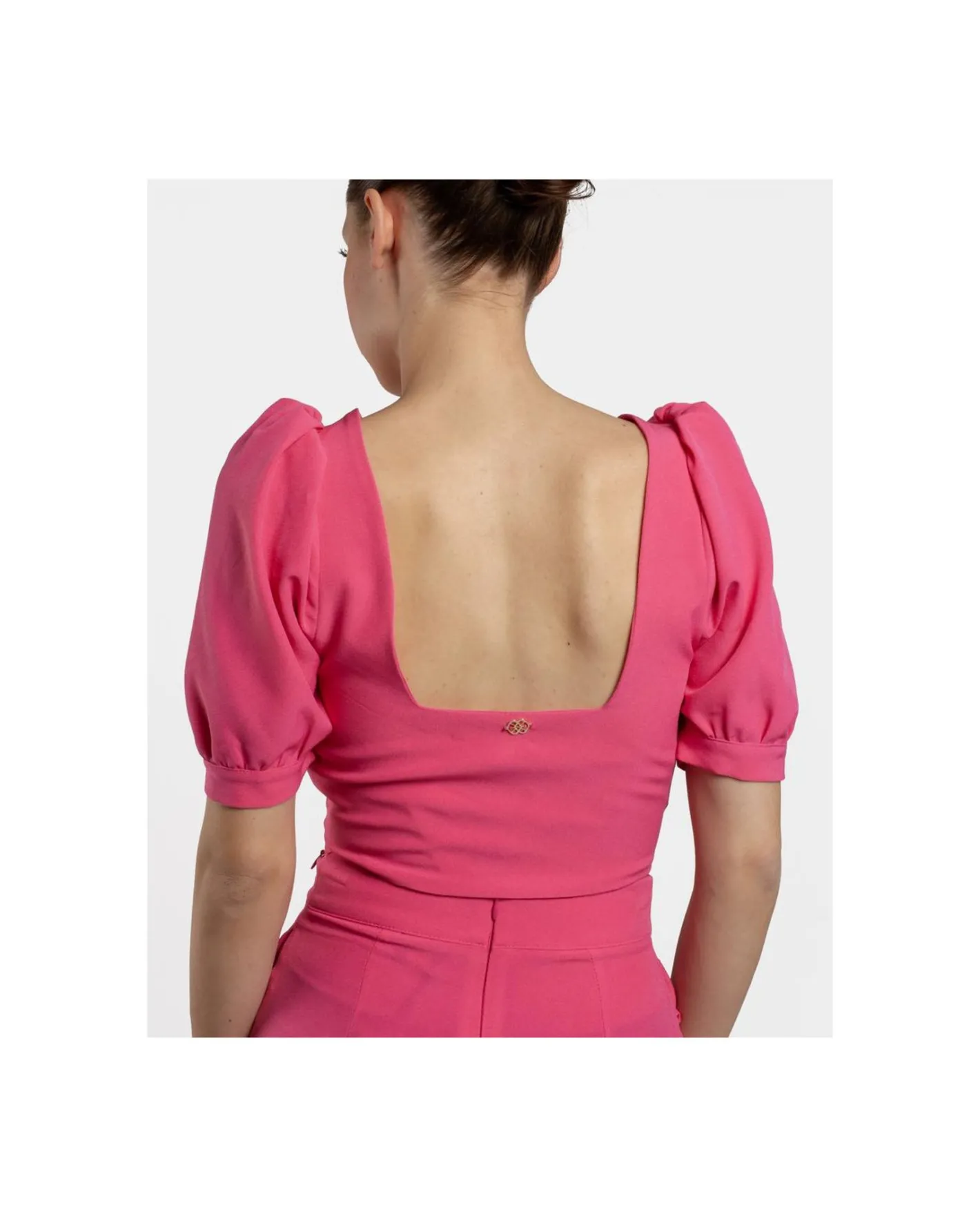 Cuplé Crop Top Mangas Abullonadas Crep Fucsia^Mujer Camisas Y Tops
