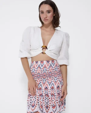 Cuplé Falda Cintura Fruncida Algodon Multicolor^Mujer Faldas