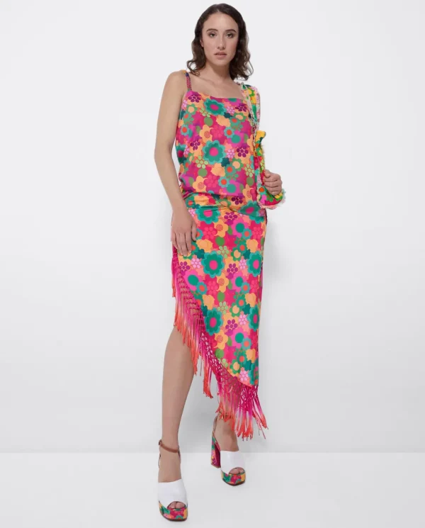 Cuplé Falda Pareo Flecos Saten Estampado Flores^Mujer Faldas