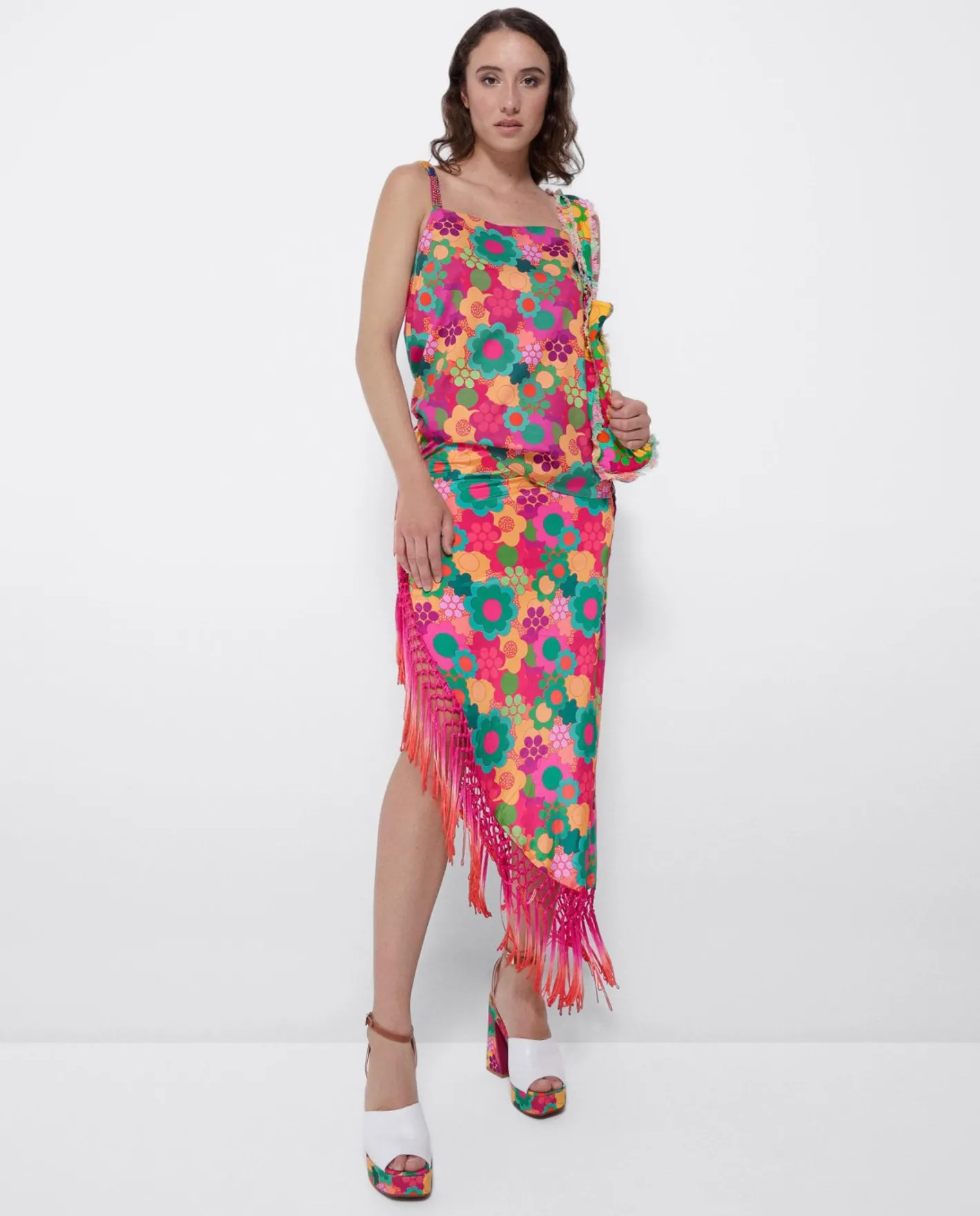 Cuplé Falda Pareo Flecos Saten Estampado Flores^Mujer Faldas