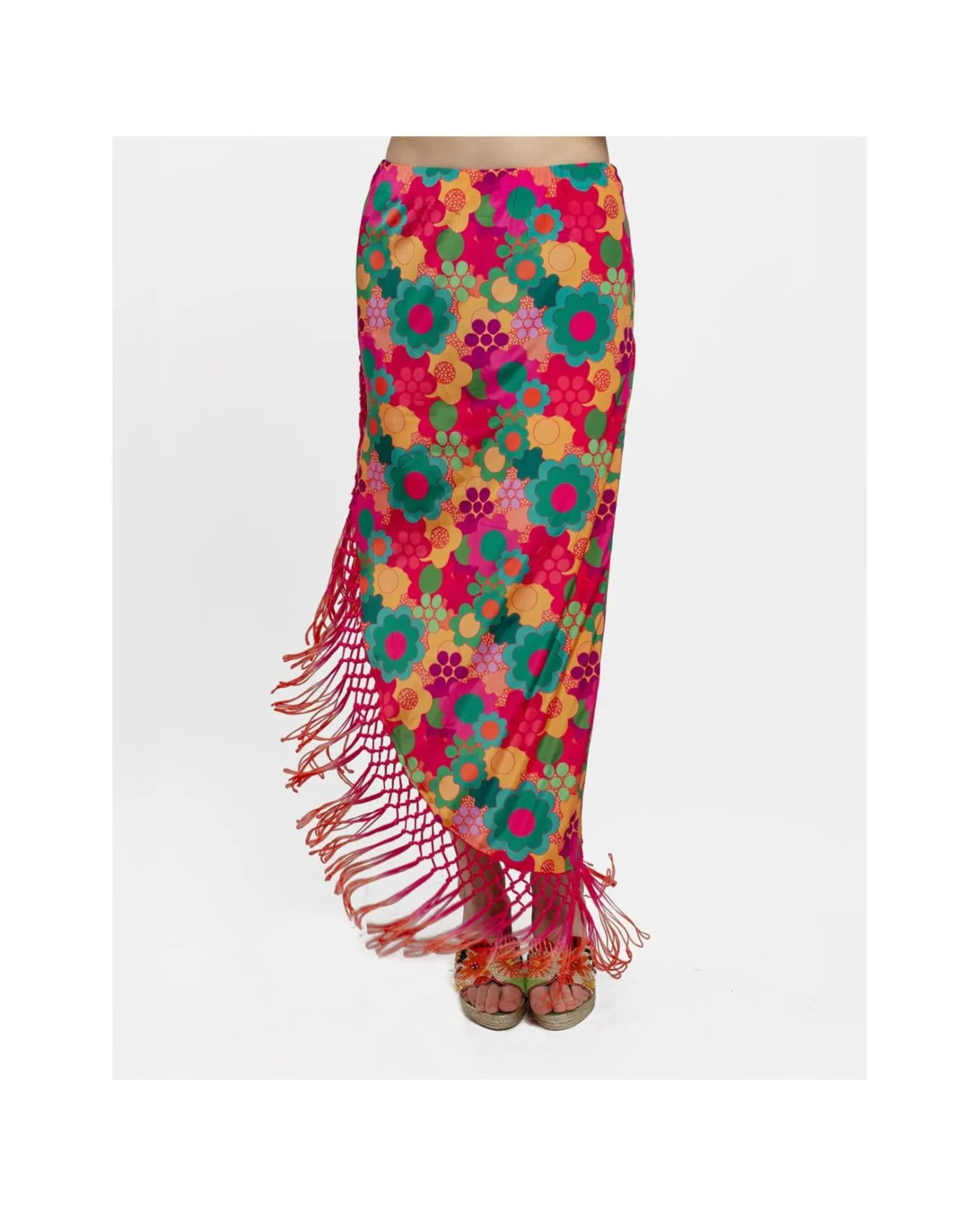Cuplé Falda Pareo Flecos Saten Estampado Flores^Mujer Faldas