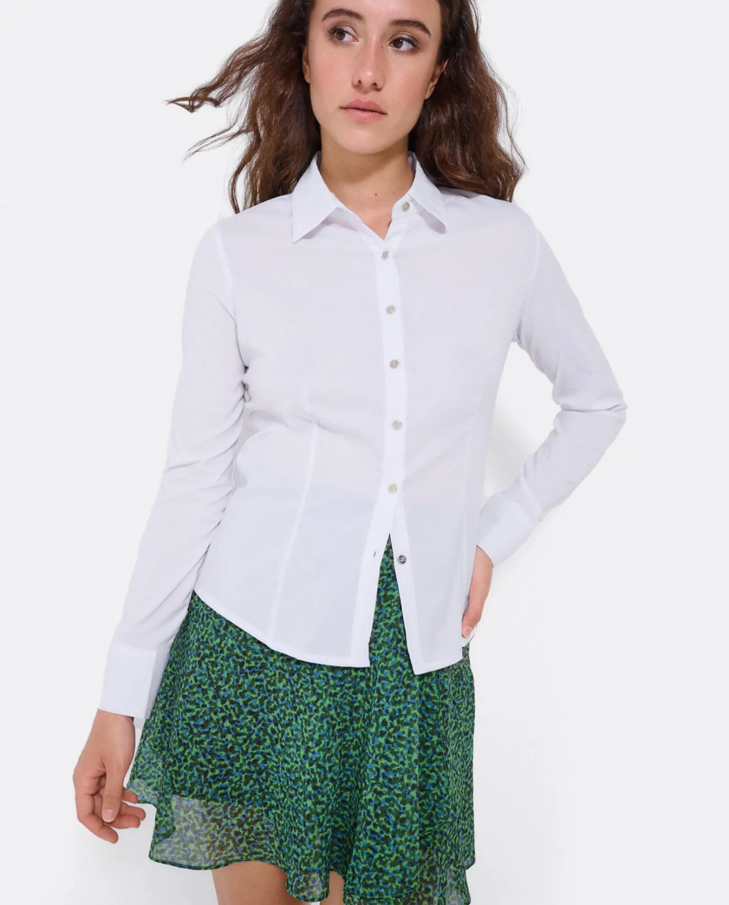 Cuplé Falda Volantes Gasa Leopardo Verde^Mujer Faldas