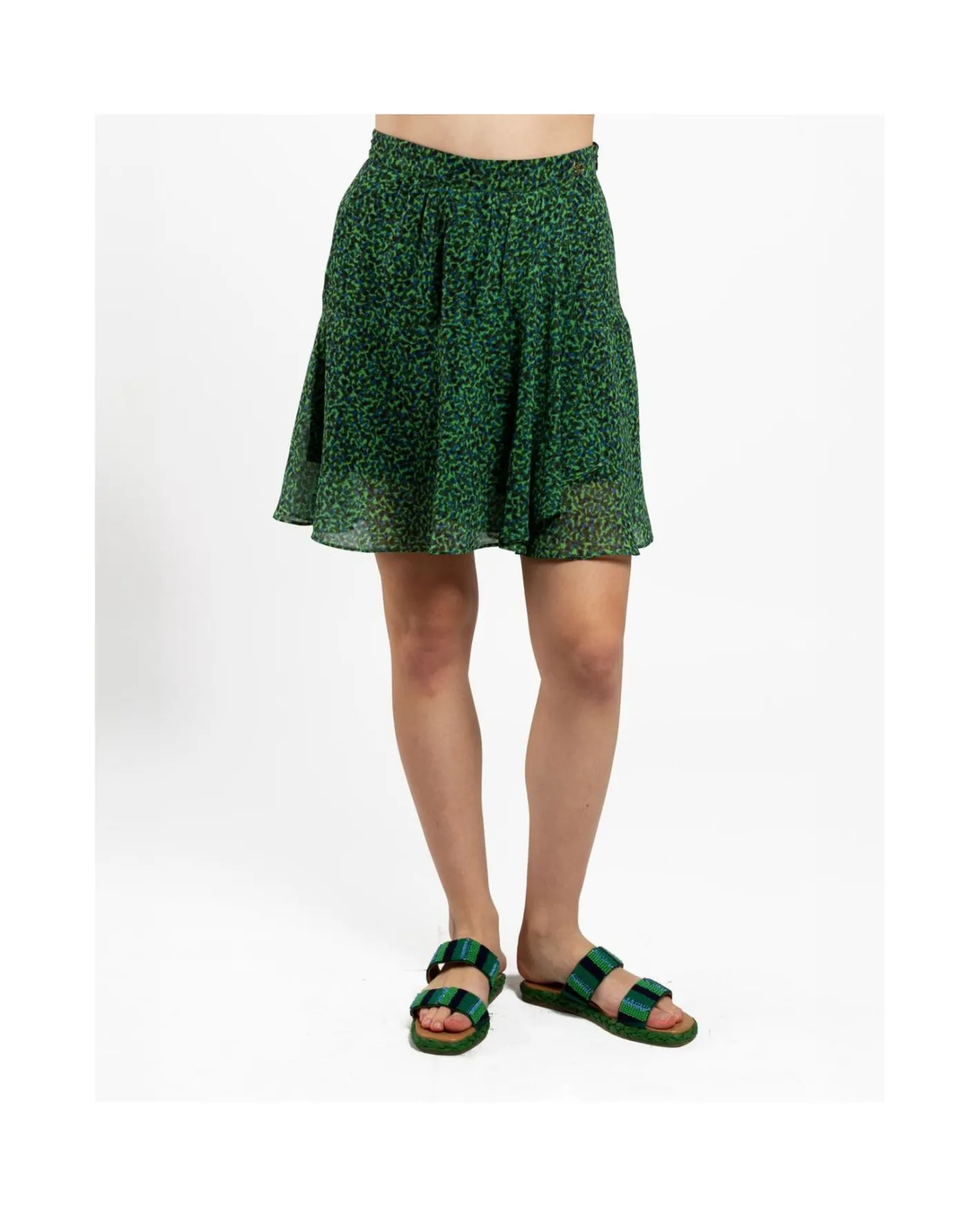 Cuplé Falda Volantes Gasa Leopardo Verde^Mujer Faldas