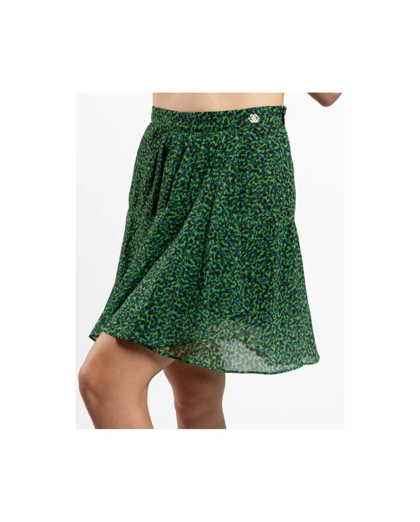 Cuplé Falda Volantes Gasa Leopardo Verde^Mujer Faldas