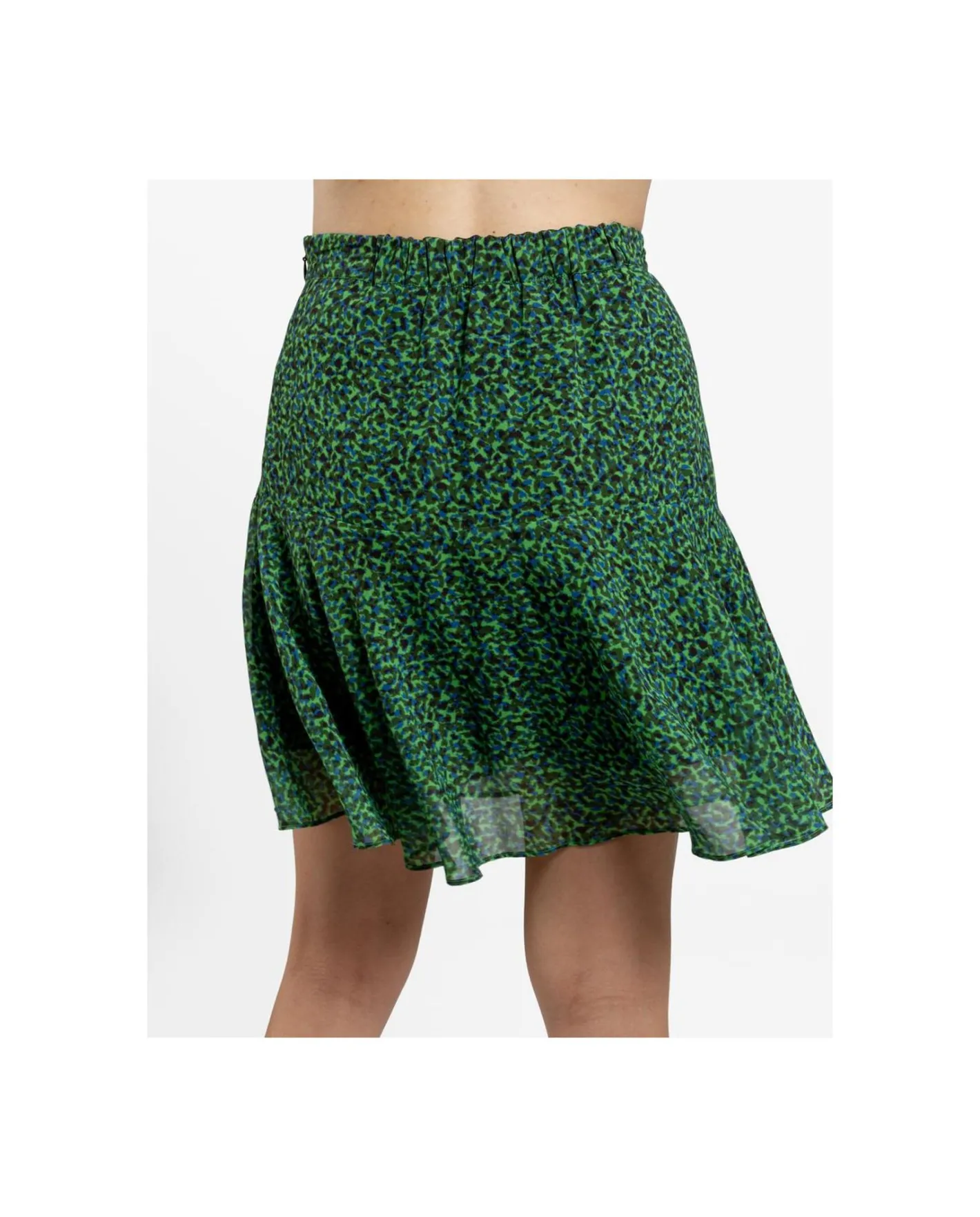 Cuplé Falda Volantes Gasa Leopardo Verde^Mujer Faldas