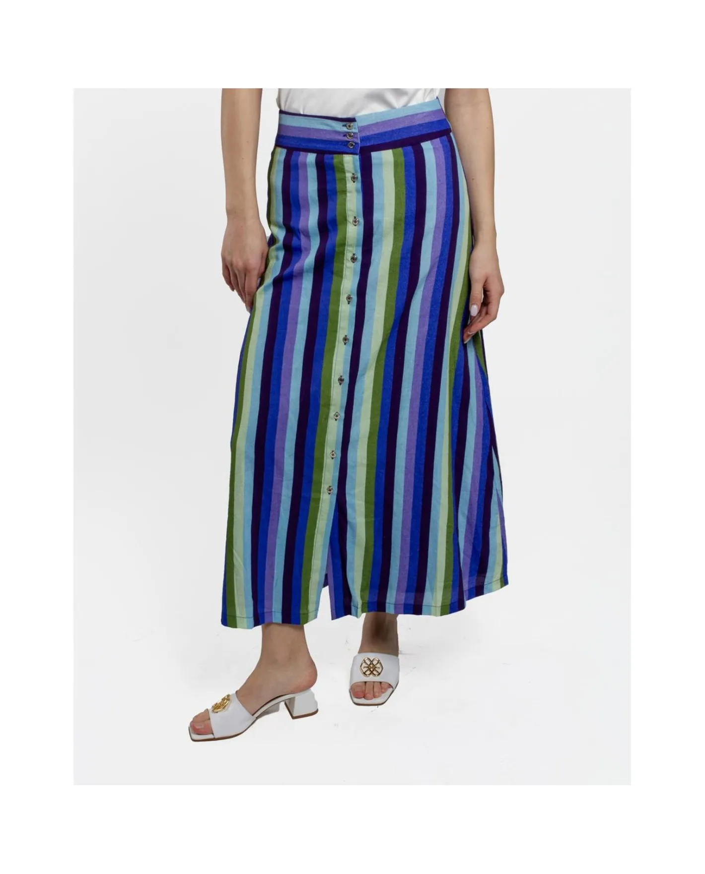 Cuplé Maxi Falda Botones Bord. Algodon Rayas Azul^Mujer Faldas