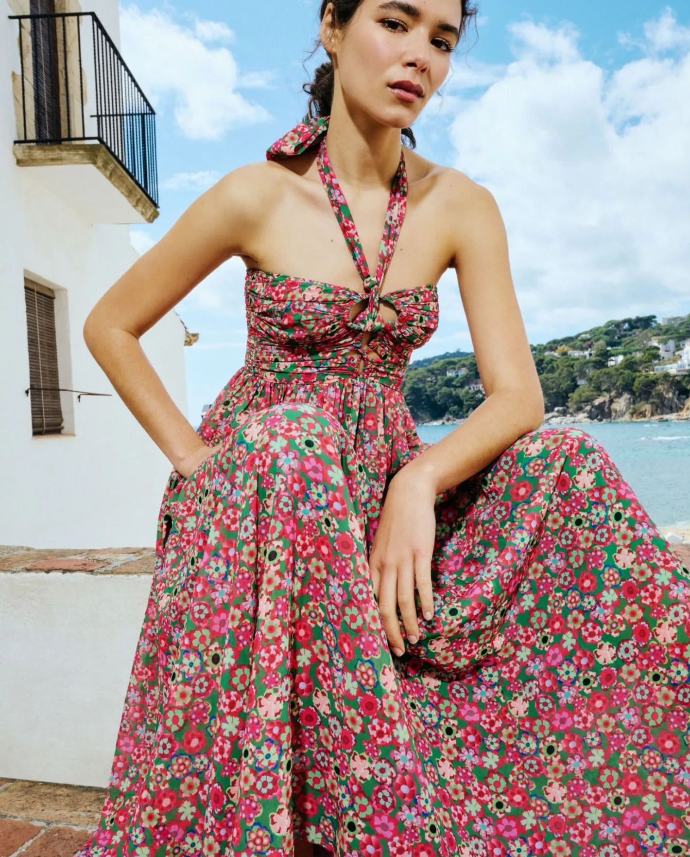 Cuplé Maxi Vestido Aberturas Gasa Estampado Flores Liber^Mujer Vestidos