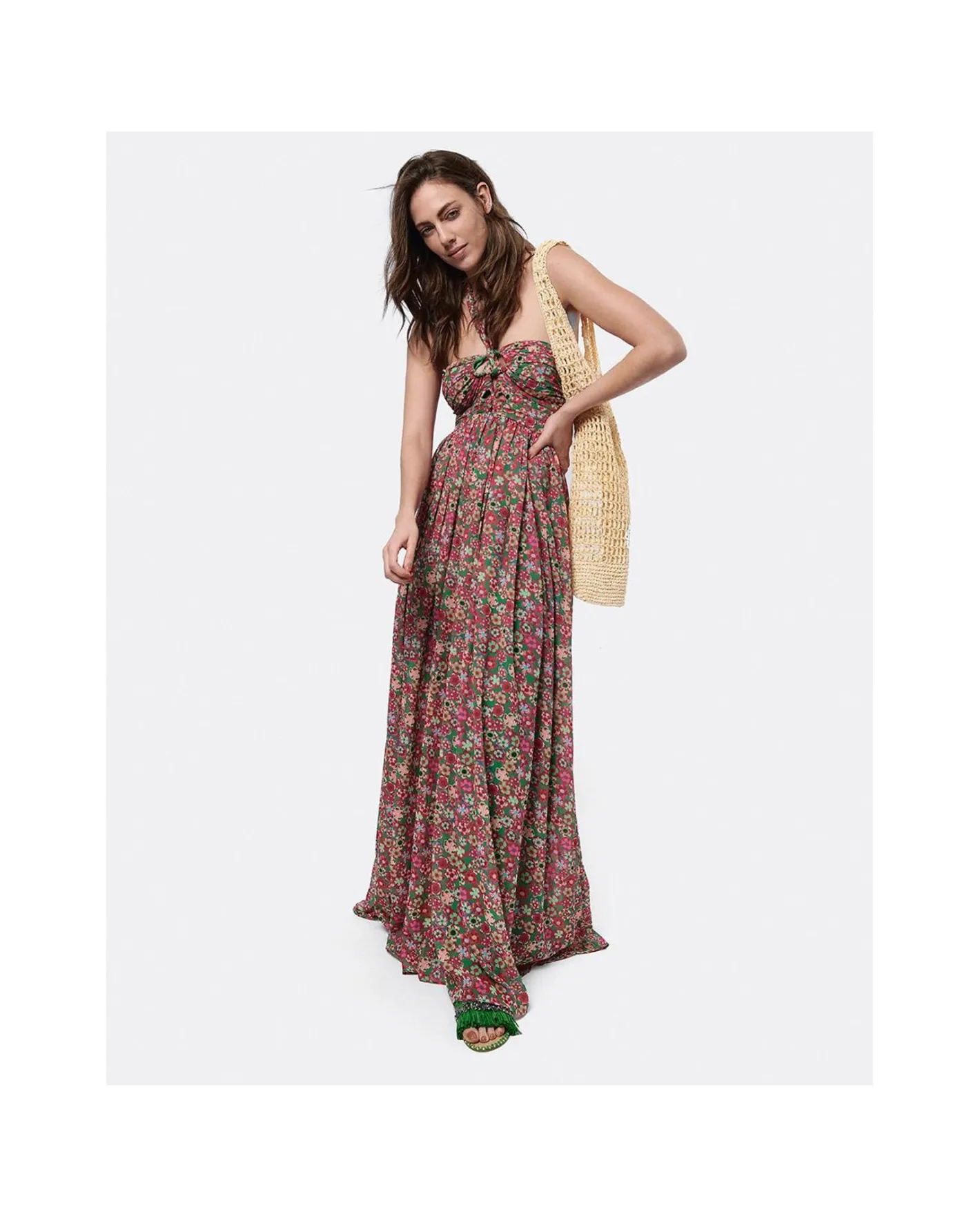 Cuplé Maxi Vestido Aberturas Gasa Estampado Flores Liber^Mujer Vestidos