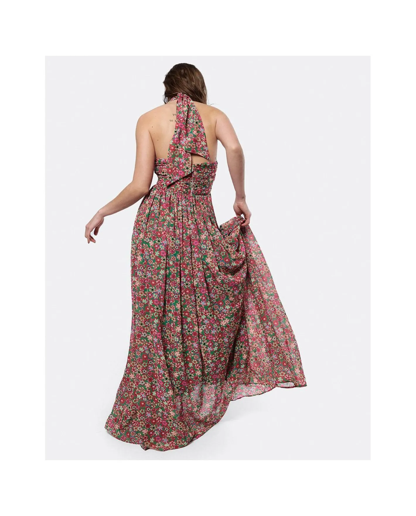 Cuplé Maxi Vestido Aberturas Gasa Estampado Flores Liber^Mujer Vestidos