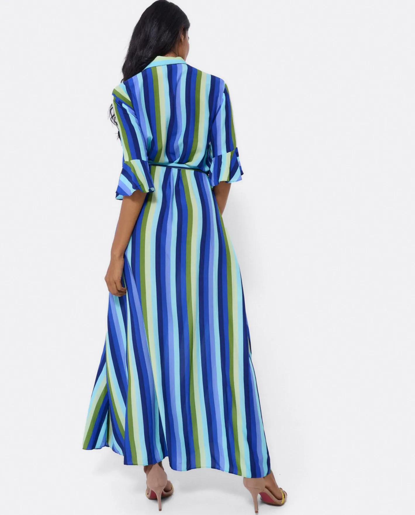 Cuplé Maxivestido Camisero Algodon Rayas Azul^Mujer Vestidos
