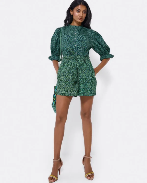Cuplé Mono Corto Crep Leopardo Verde^Mujer Monos