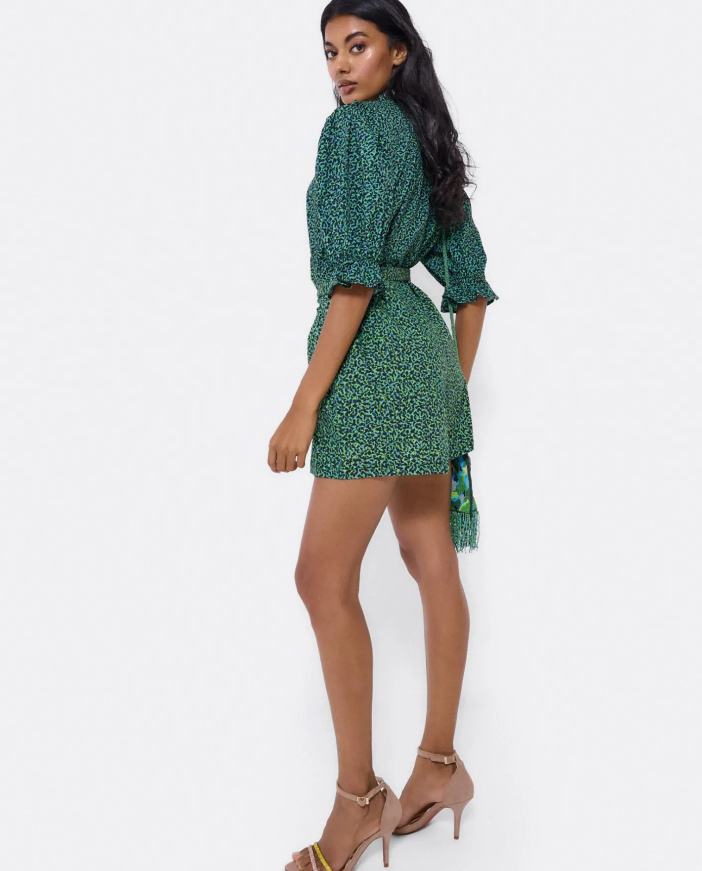 Cuplé Mono Corto Crep Leopardo Verde^Mujer Monos