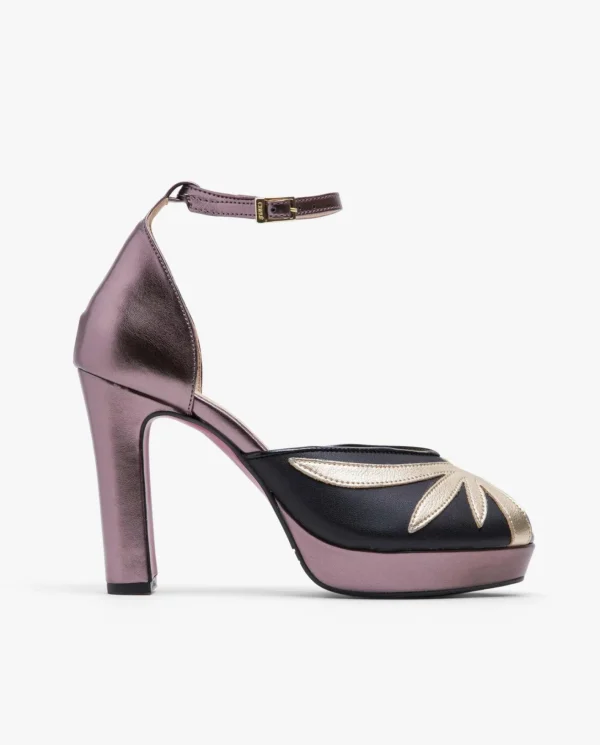 Cuplé Pala Talon Peep Toe Lame Metalizado Bronce^Mujer Sandalias