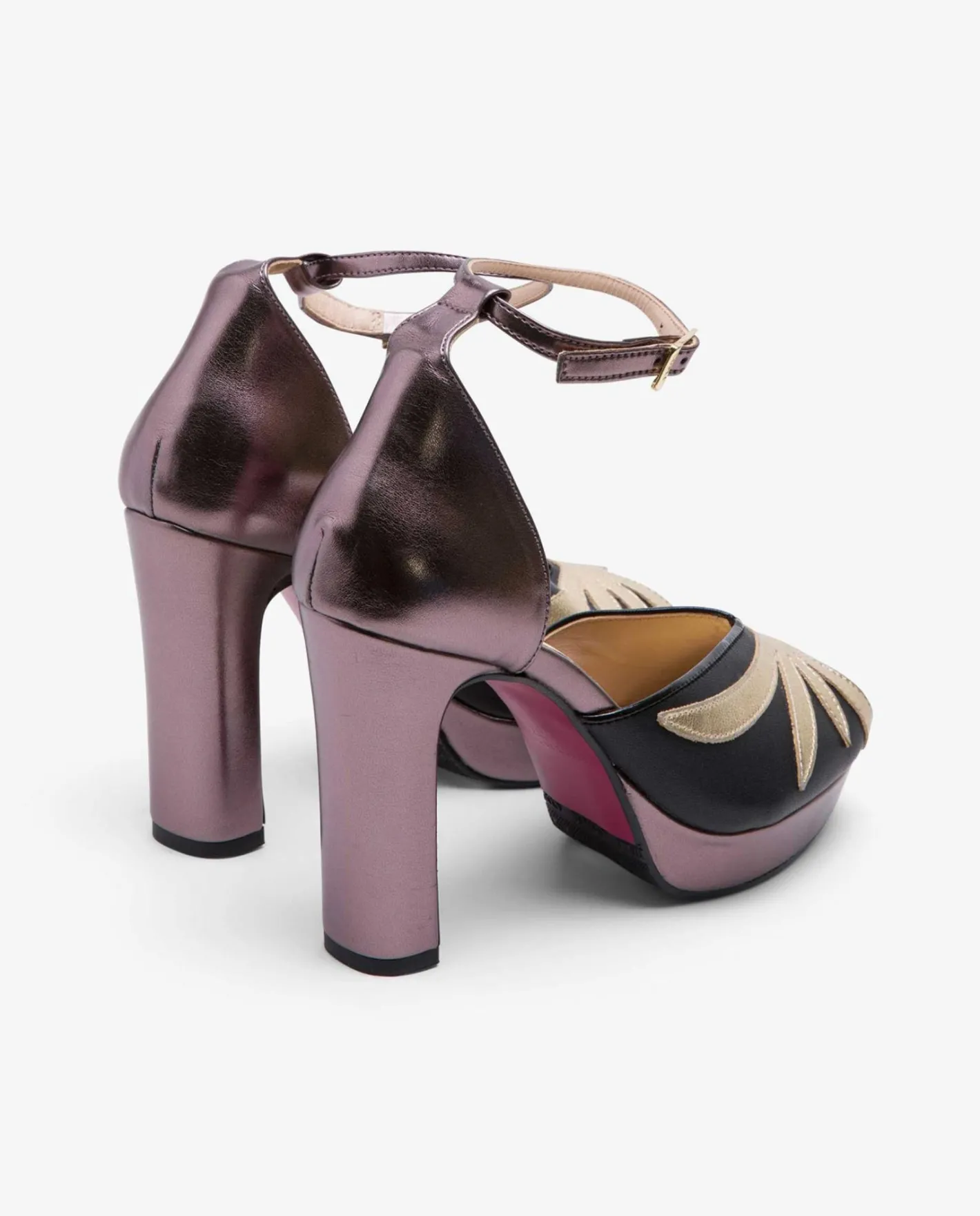 Cuplé Pala Talon Peep Toe Lame Metalizado Bronce^Mujer Sandalias