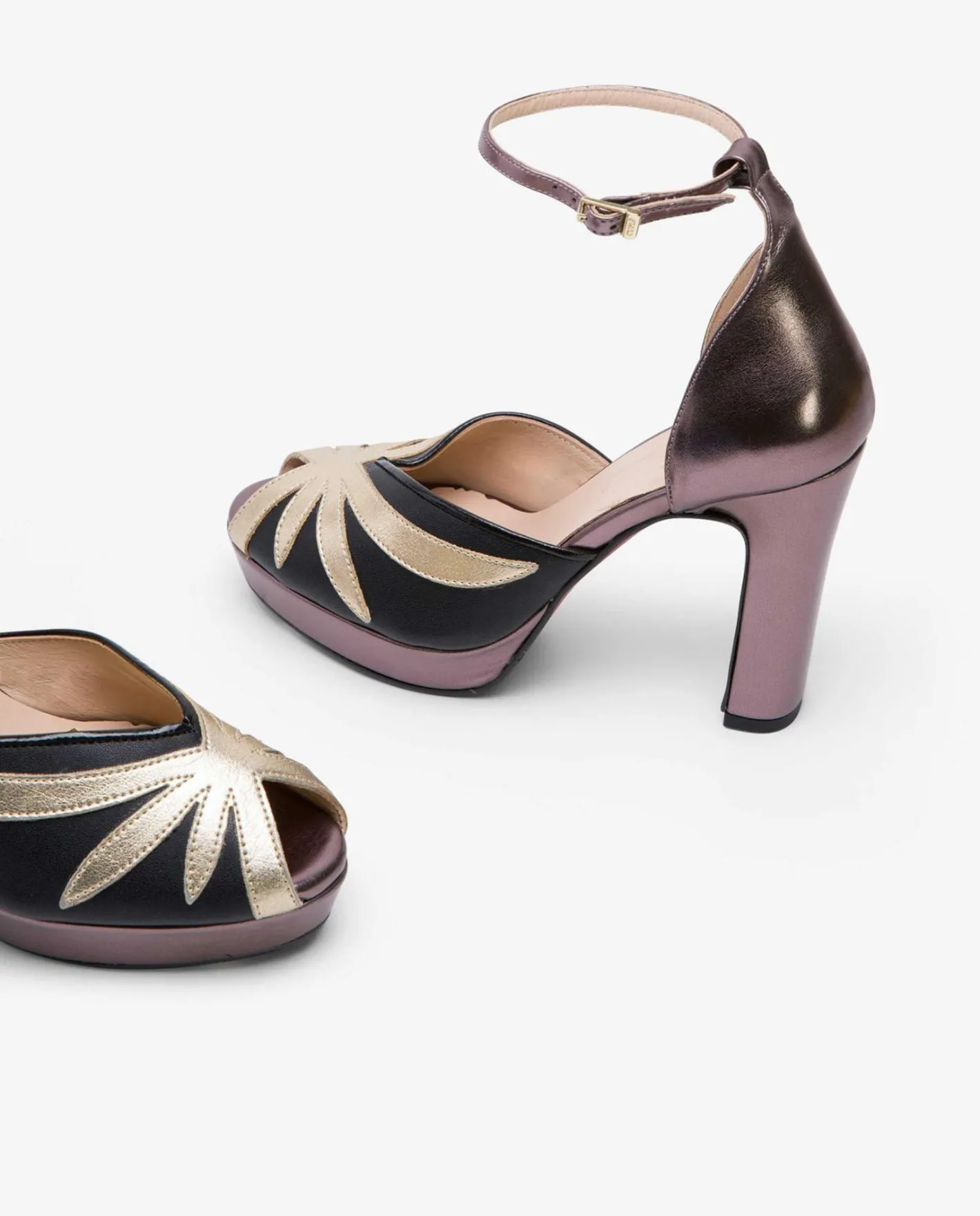 Cuplé Pala Talon Peep Toe Lame Metalizado Bronce^Mujer Sandalias