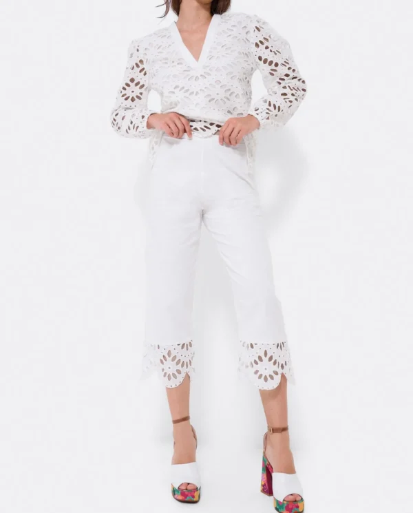 Cuplé Pantalon Bajo Guipur Algodon Blanco^Mujer Pantalones
