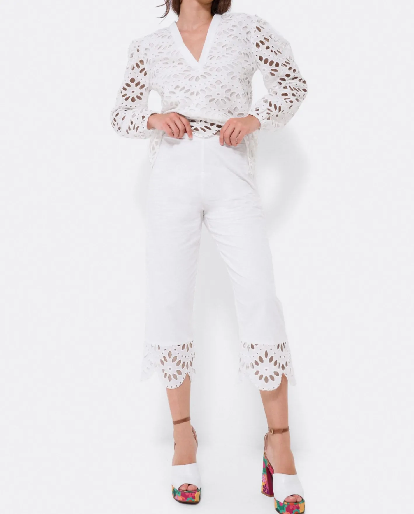 Cuplé Pantalon Bajo Guipur Algodon Blanco^Mujer Pantalones