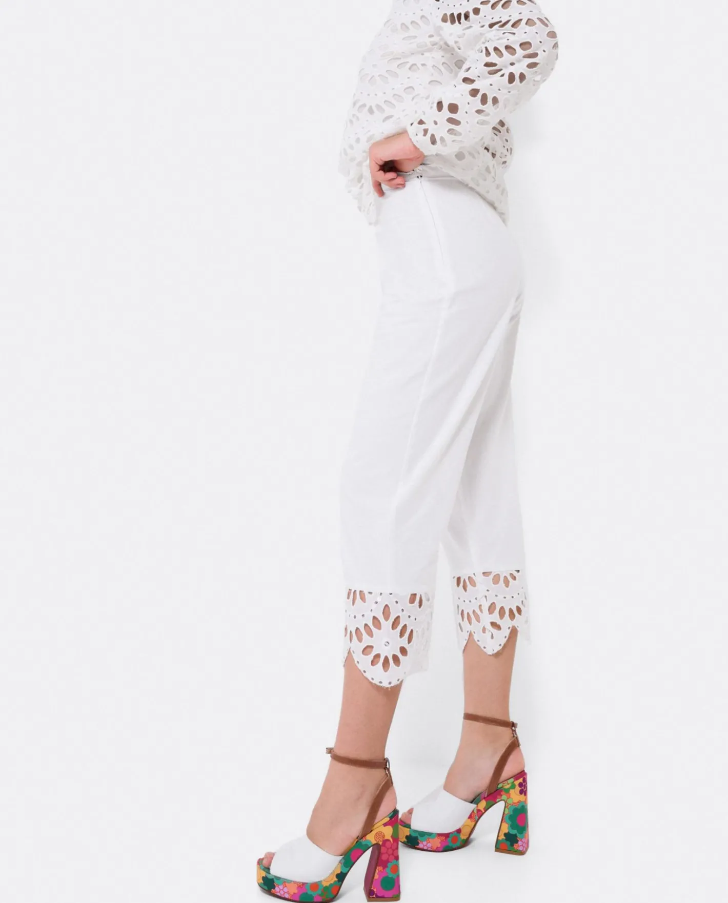 Cuplé Pantalon Bajo Guipur Algodon Blanco^Mujer Pantalones