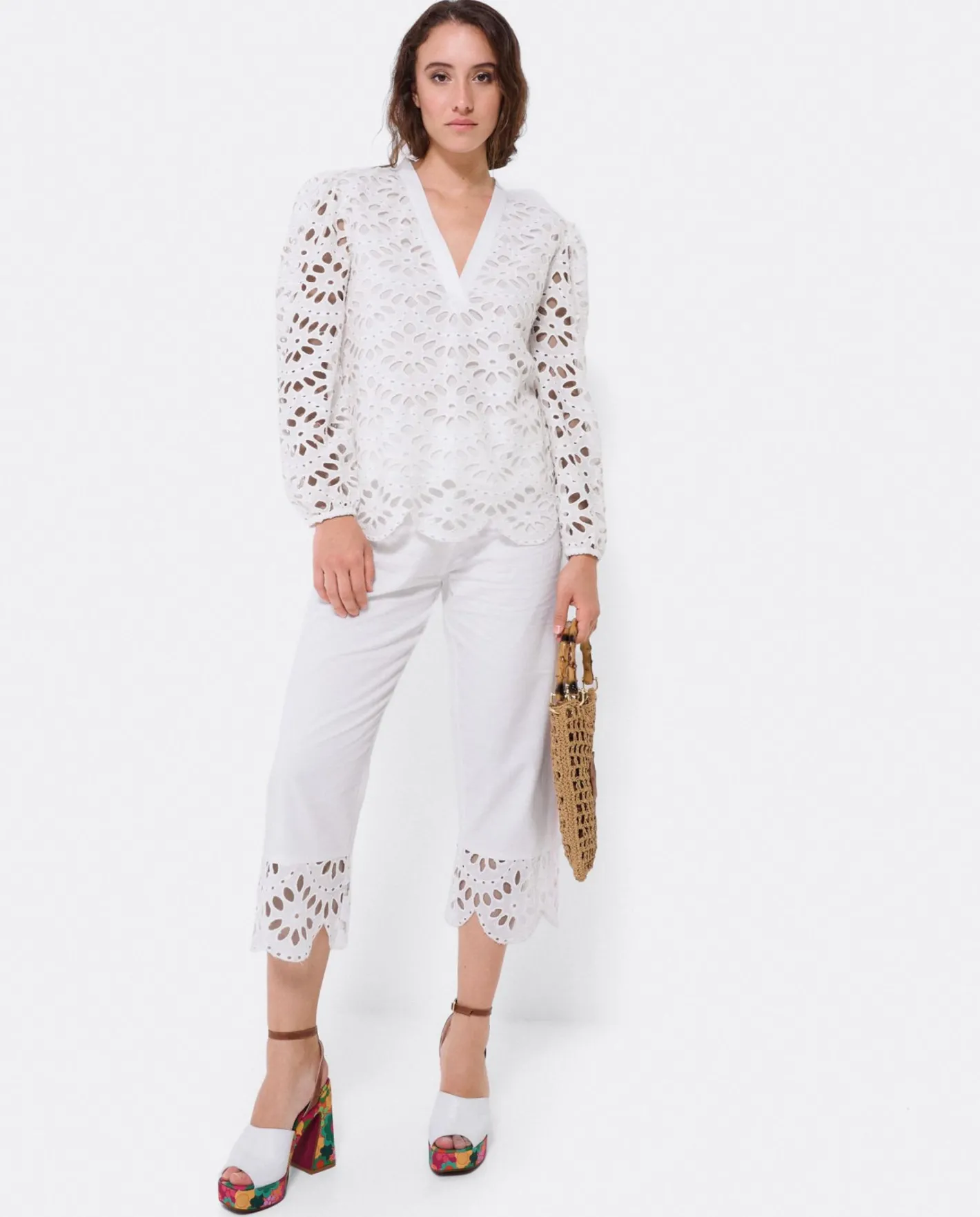 Cuplé Pantalon Bajo Guipur Algodon Blanco^Mujer Pantalones