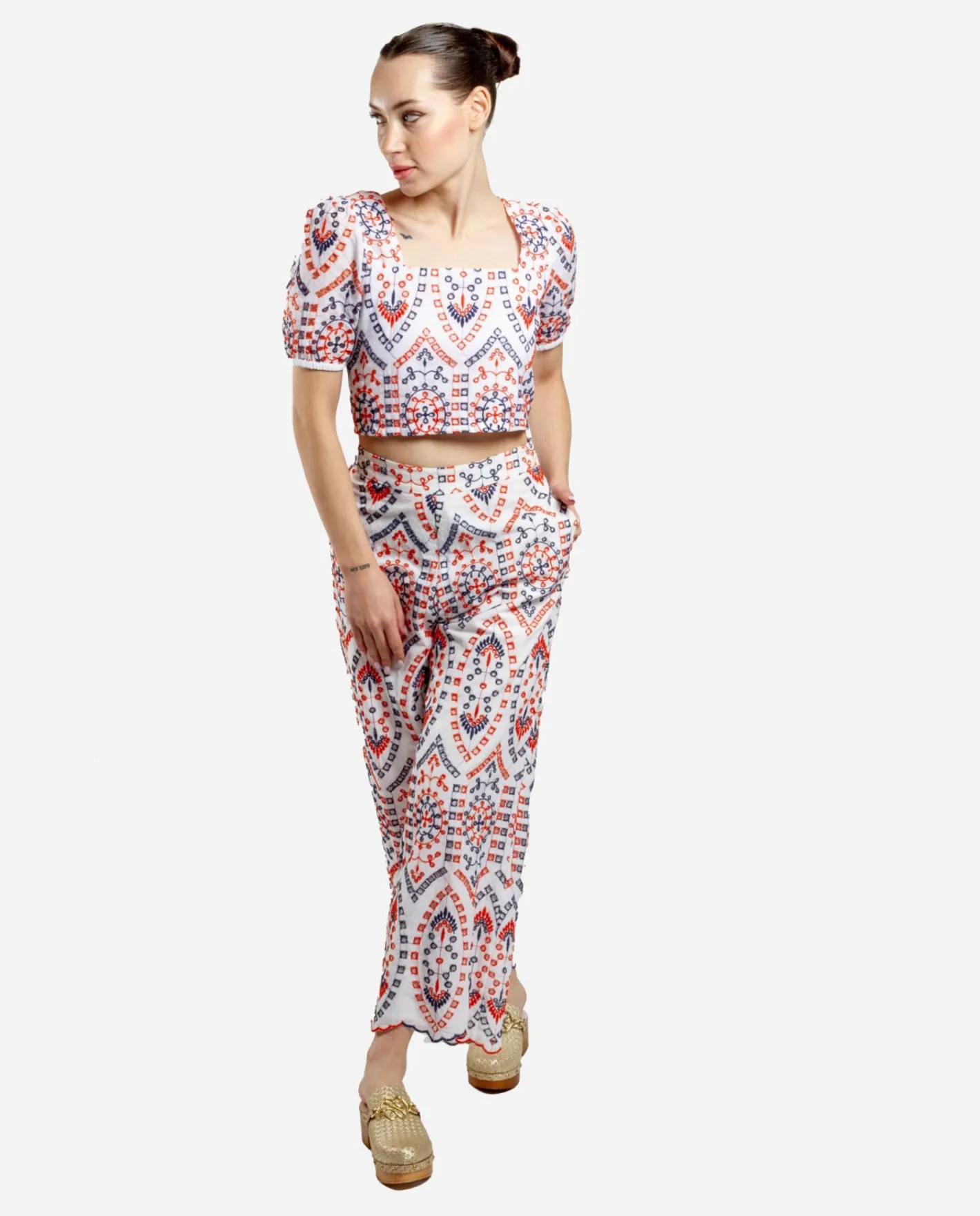 Cuplé Pantalon Bordado Algodon Multicolor^Mujer Pantalones
