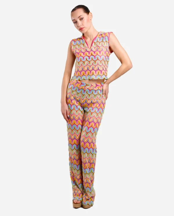 Cuplé Pantalon Campana Crochet Multicolor^Mujer Pantalones