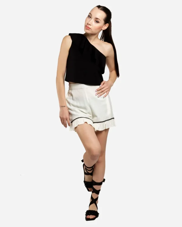 Cuplé Pantalon Corto Volante Jacquard Blanco^Mujer Pantalones