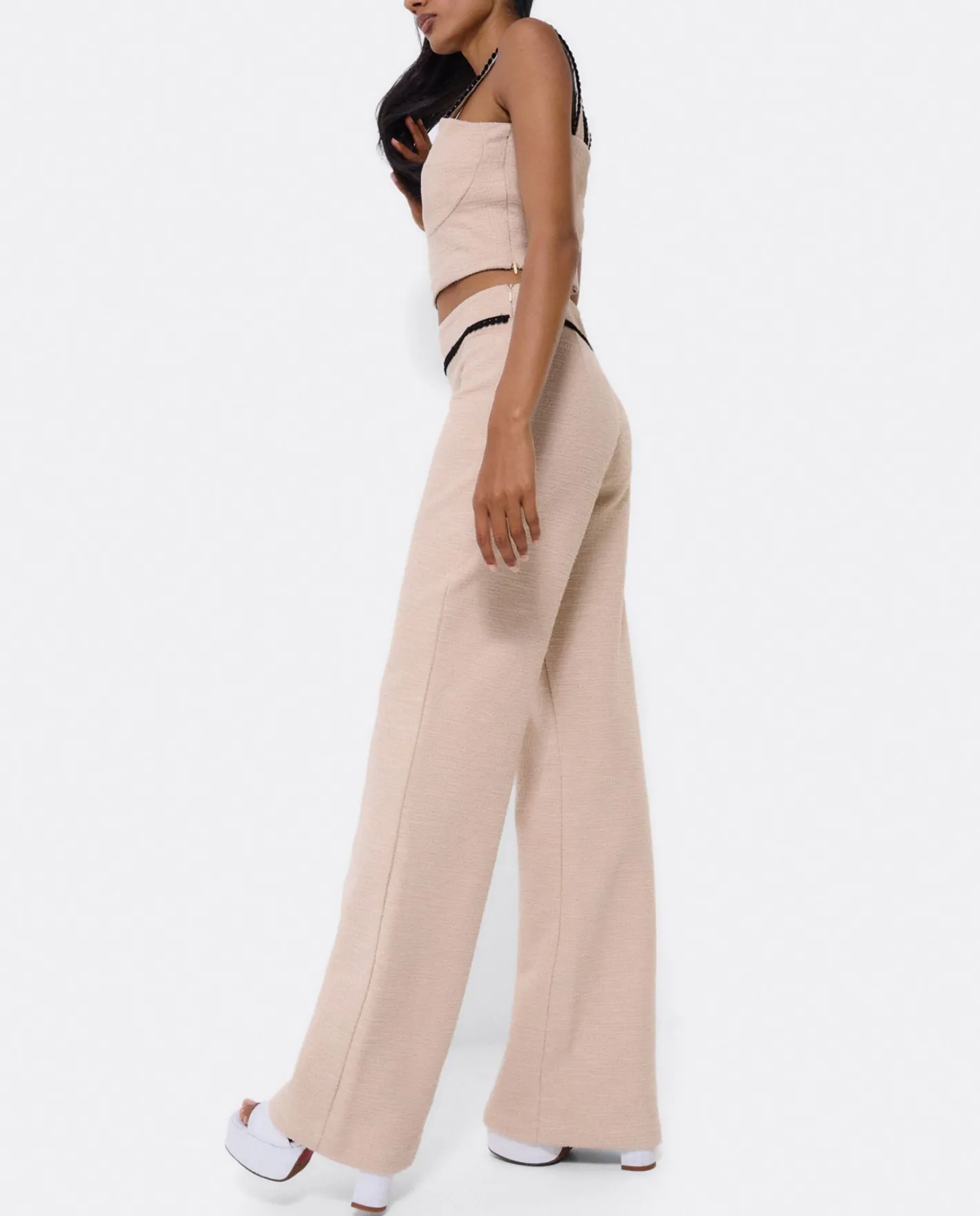 Cuplé Pantalon Puntilla Tweed Beig^Mujer Pantalones